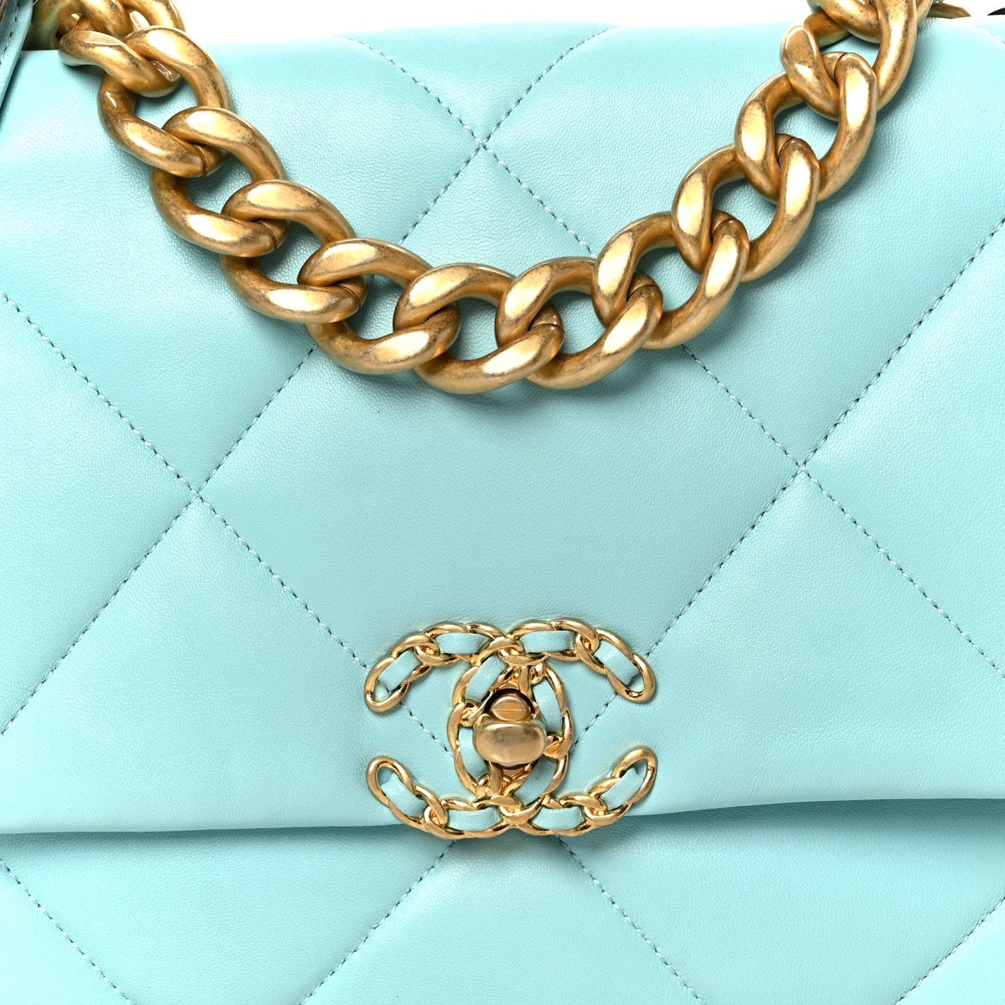 Lambskin Quilted Large Chanel 19 Flap Light Blue