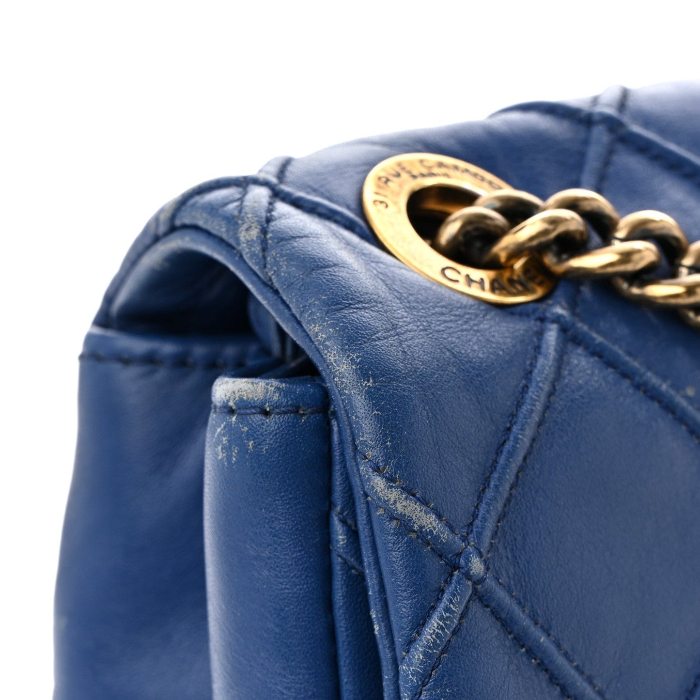 Calfskin Diamond Debossed Large Cosmos Flap Blue