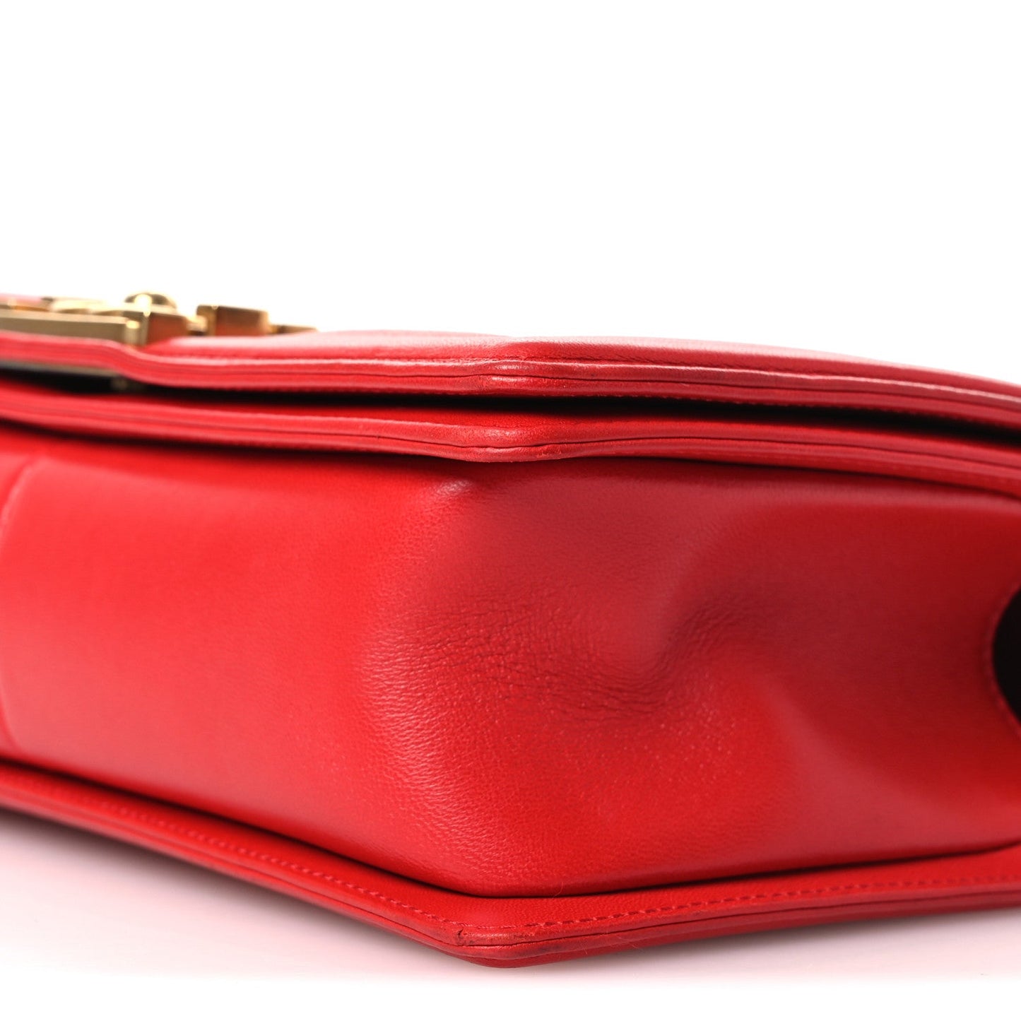 Lambskin Chevron Chain Stitched Medium Boy Flap Red