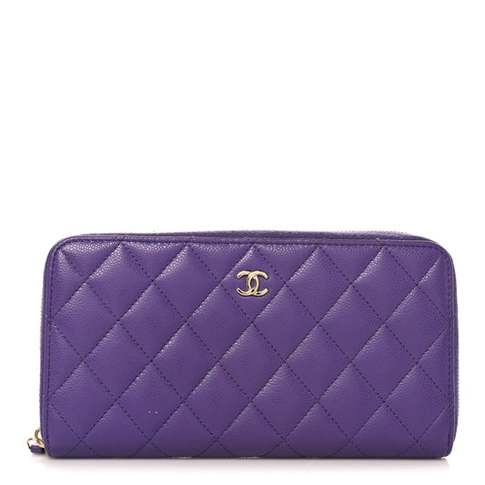 Caviar Quilted Large Gusset Zip Around Wallet Purple