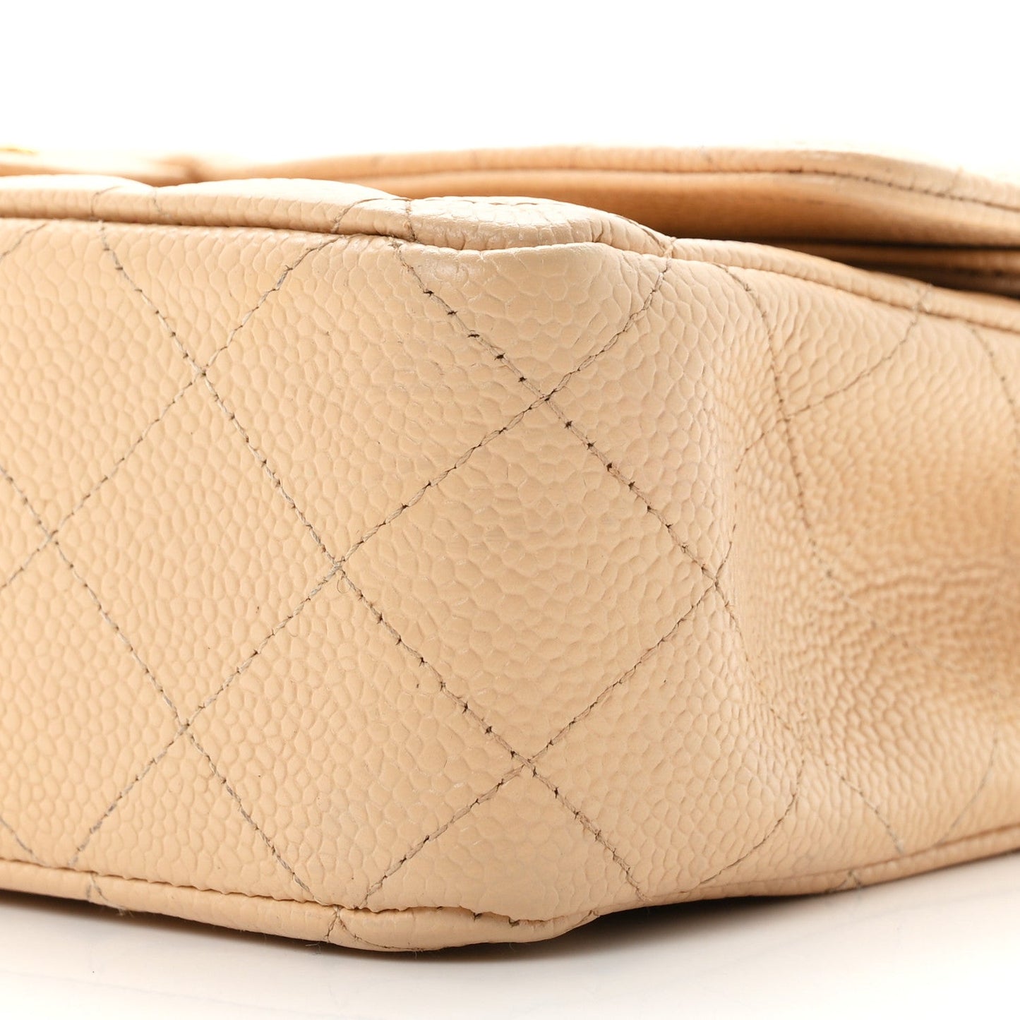 Caviar Quilted Medium Double Flap Beige