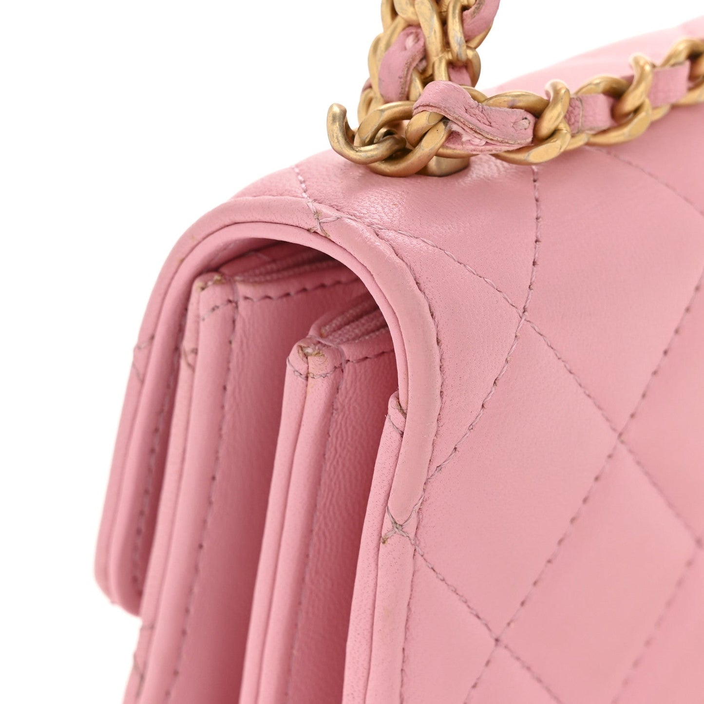 Lambskin Quilted Pick Me Up Mini Wallet On Chain Light Pink