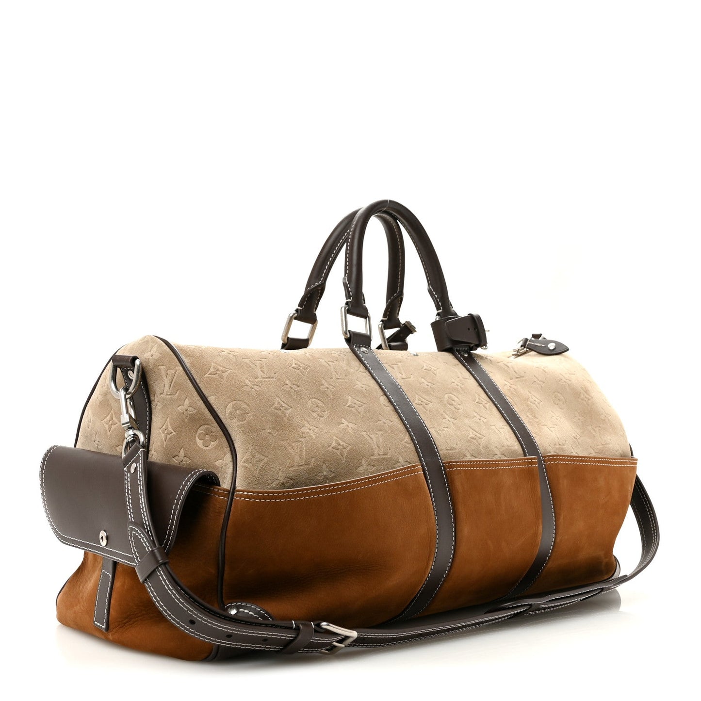 X NIGO Suede Monogram Keepall Bandouliere 50 Tan