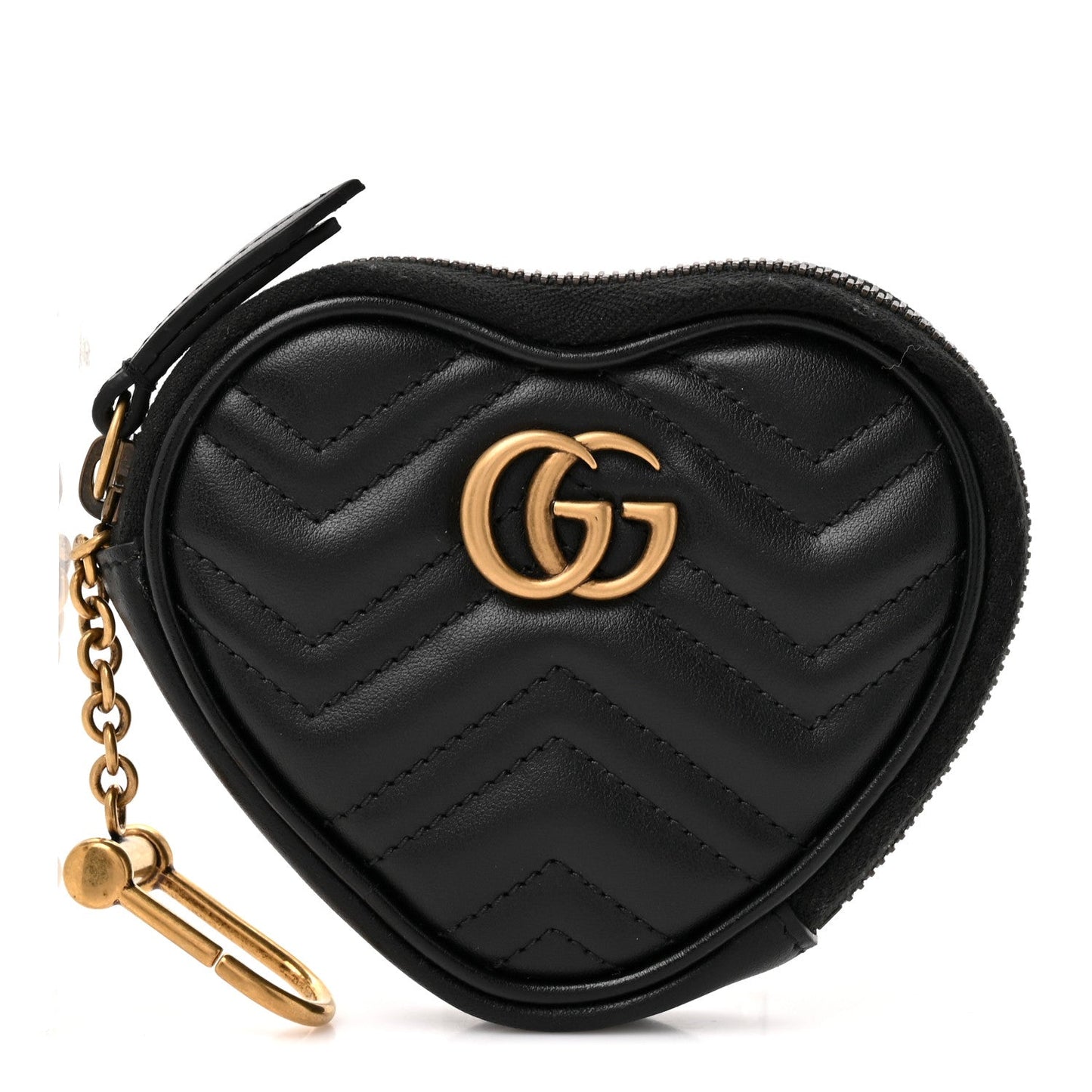 Calfskin Matelasse Chevron GG Marmont Heart Coin Purse Black