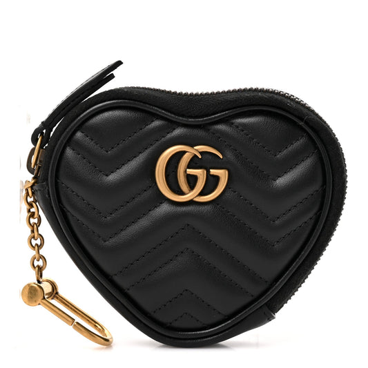 Calfskin Matelasse Chevron GG Marmont Heart Coin Purse Black