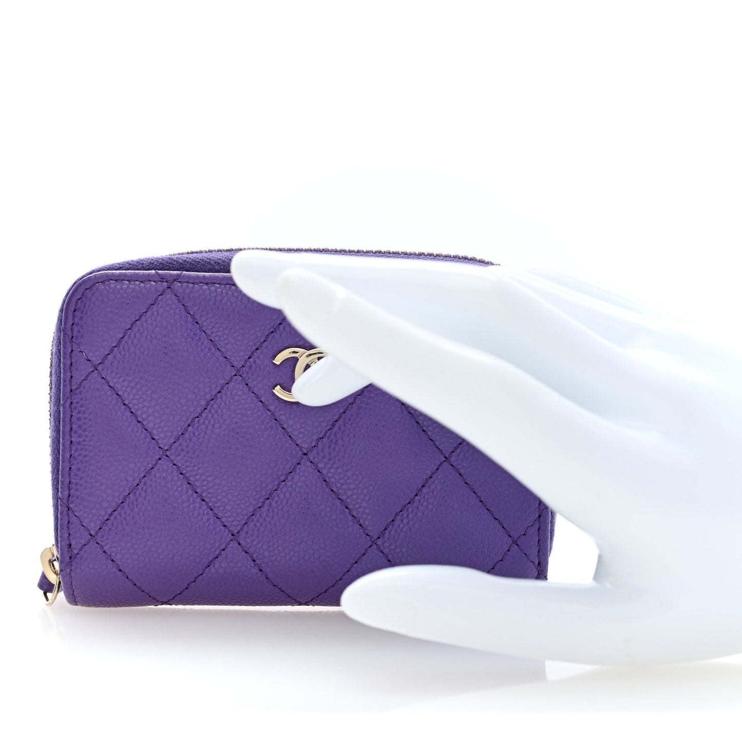 Caviar Quilted Zip Coin Purse Purple