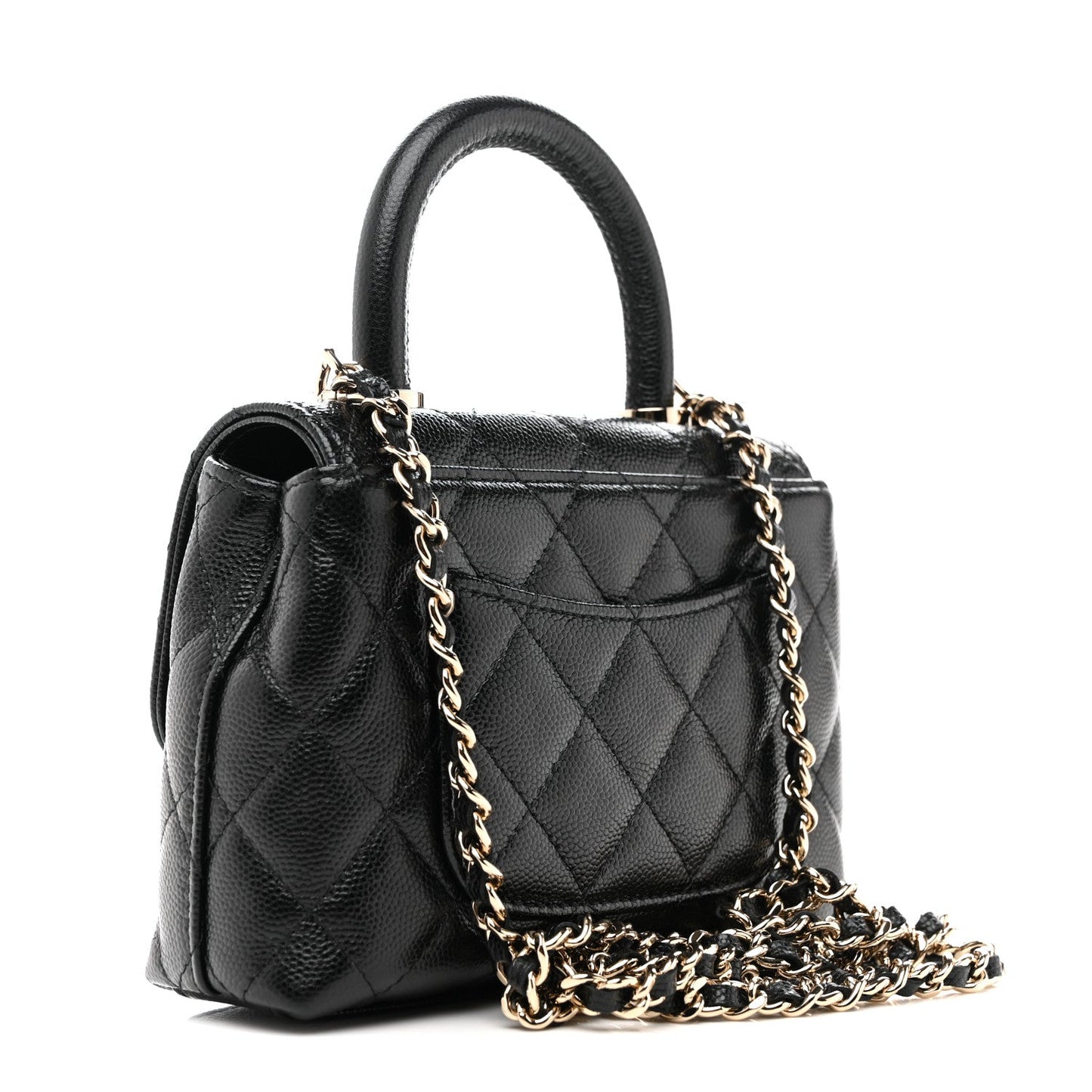 Caviar Quilted Coco Handle Clutch With Chain Black