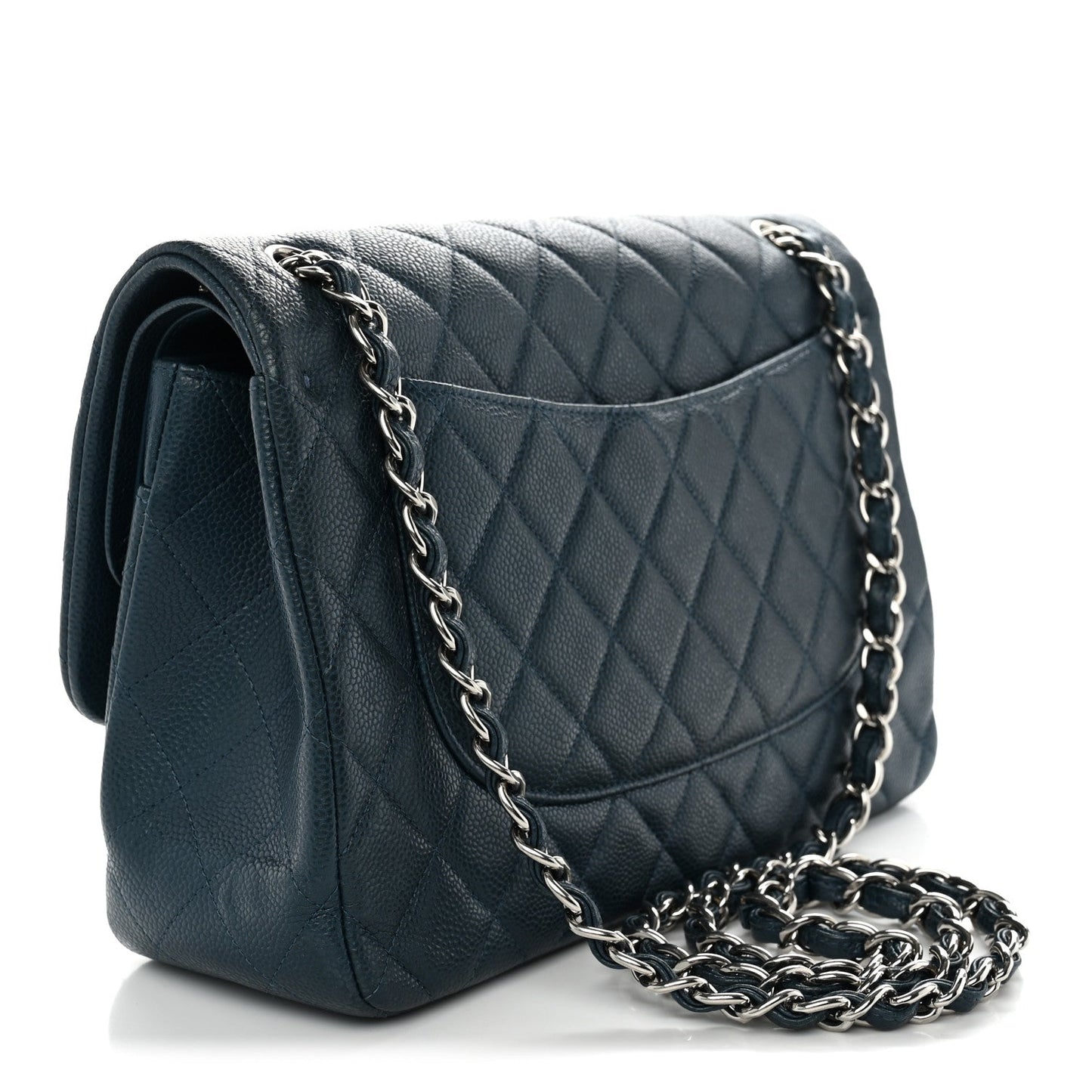 Metallic Caviar Quilted Jumbo Double Flap Dark Blue