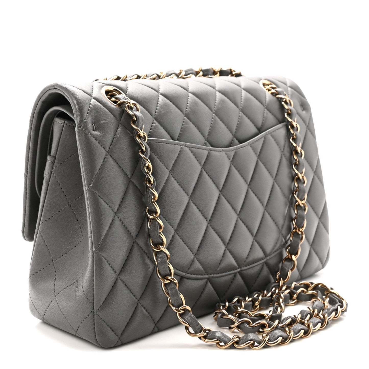 Lambskin Quilted Medium Double Flap Grey