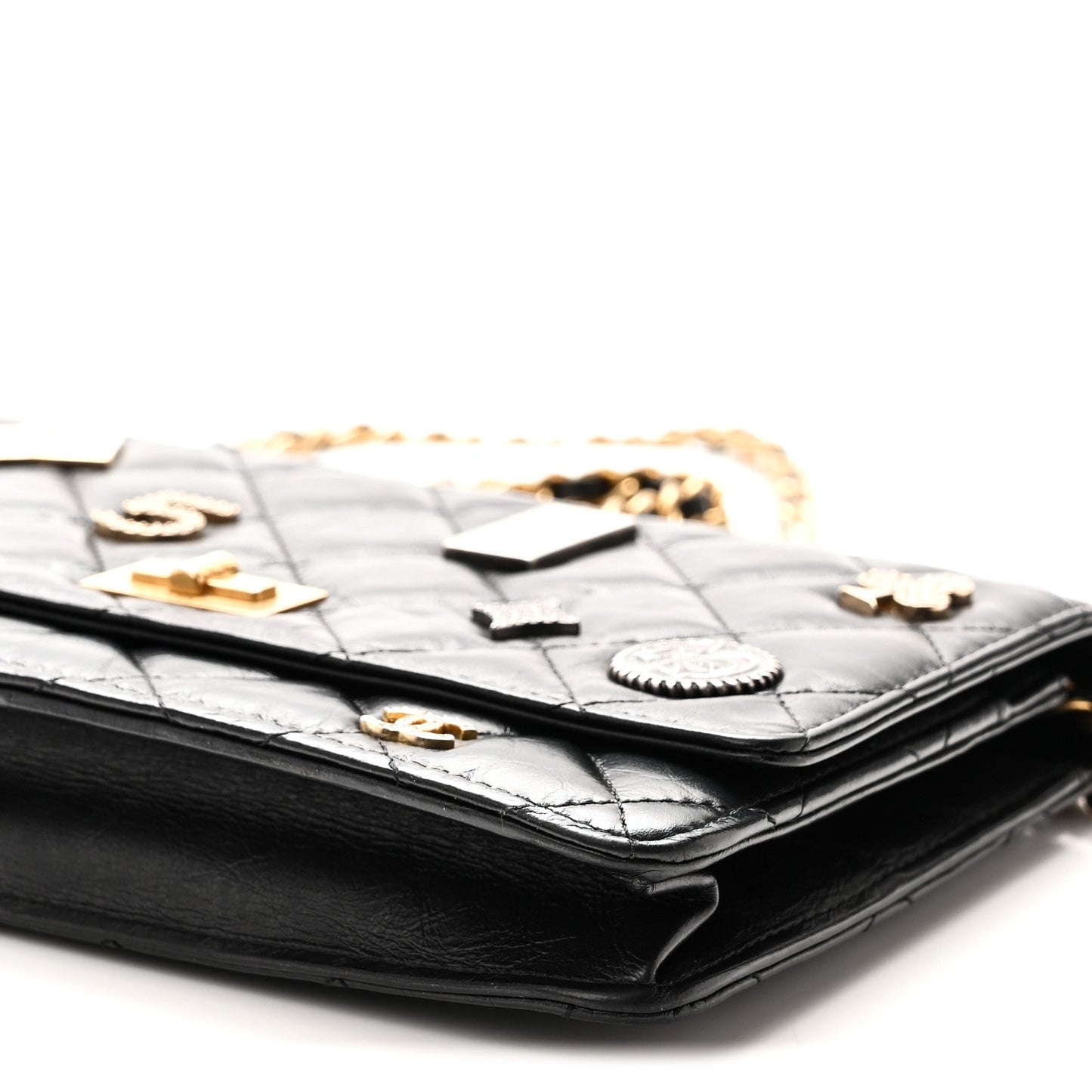 Aged Calfskin Lucky Charms Casino 2.55 Reissue Wallet on Chain WOC Black