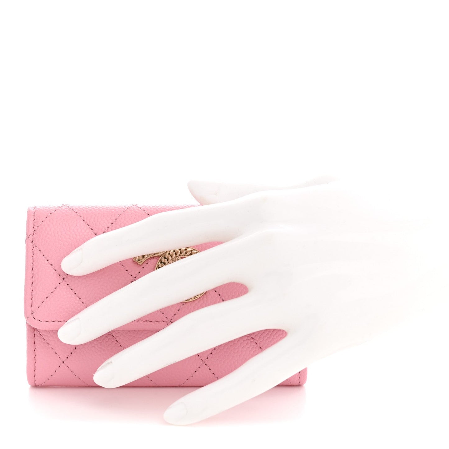 Caviar Quilted Chain CC Flap Card Holder Light Pink