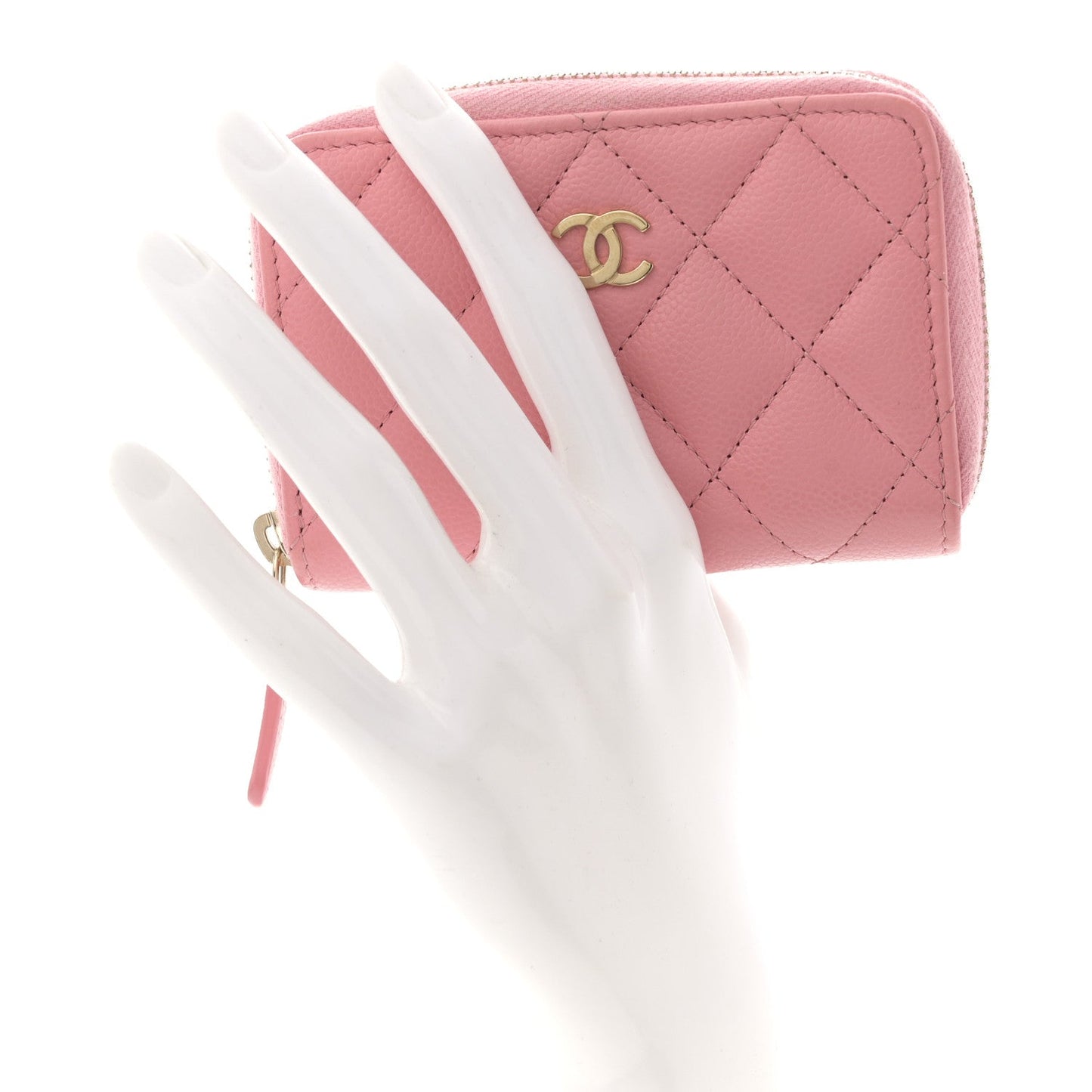 Caviar Quilted Zip Coin Purse Pink