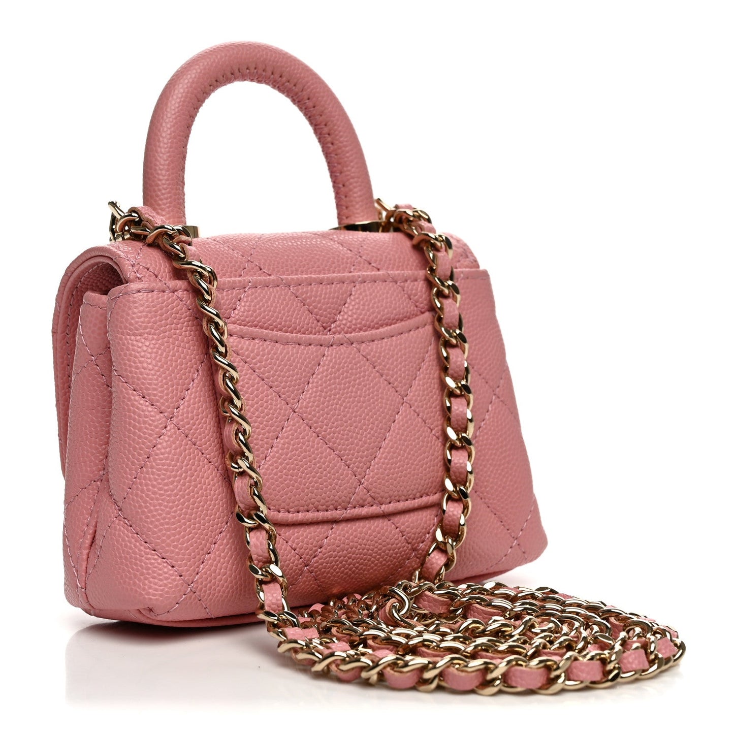 Caviar Quilted Nano Coco Handle Clutch With Chain Pink