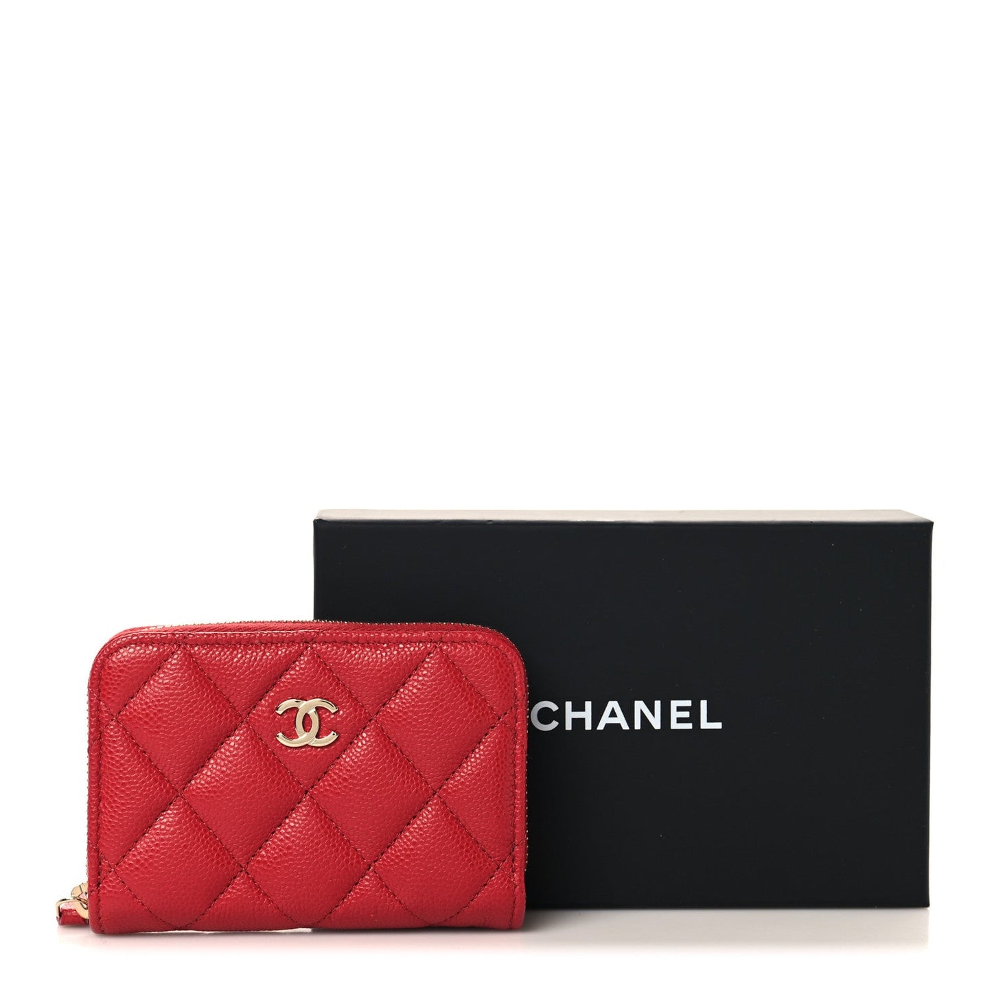 Caviar Quilted Zip Coin Purse Red