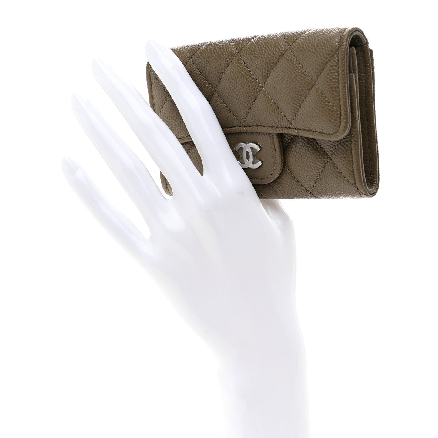 Caviar Quilted Flap Card Holder Wallet Dark Khaki