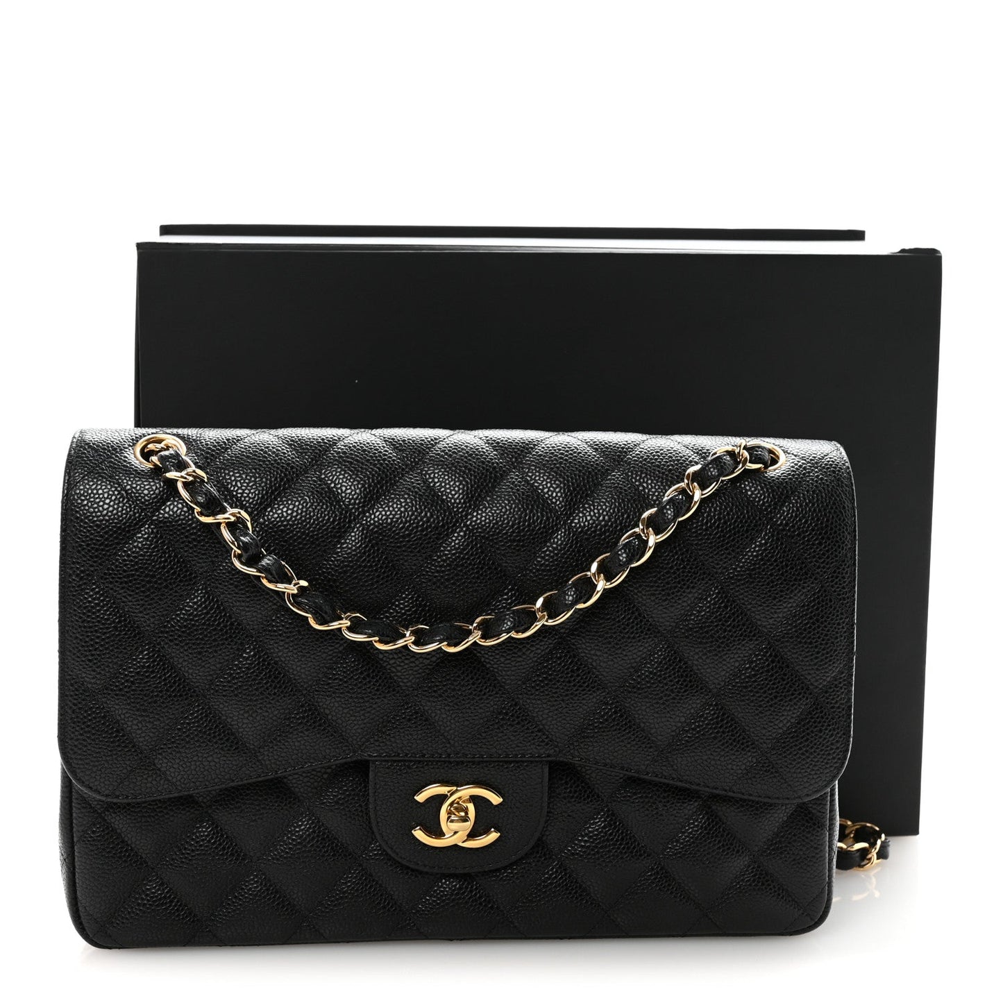 Caviar Quilted Jumbo Double Flap Black