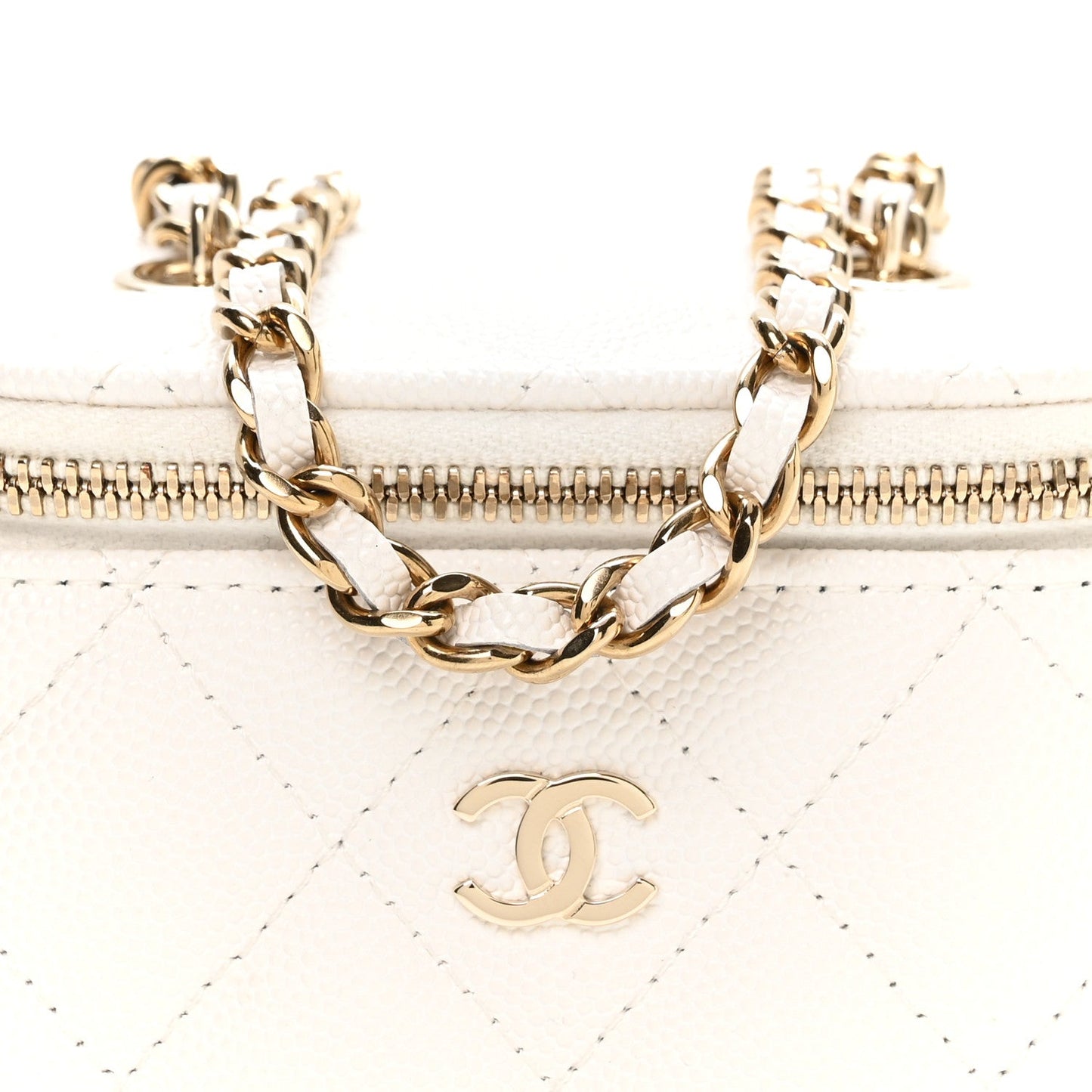 Caviar Quilted Mini Vanity Case With Chain White