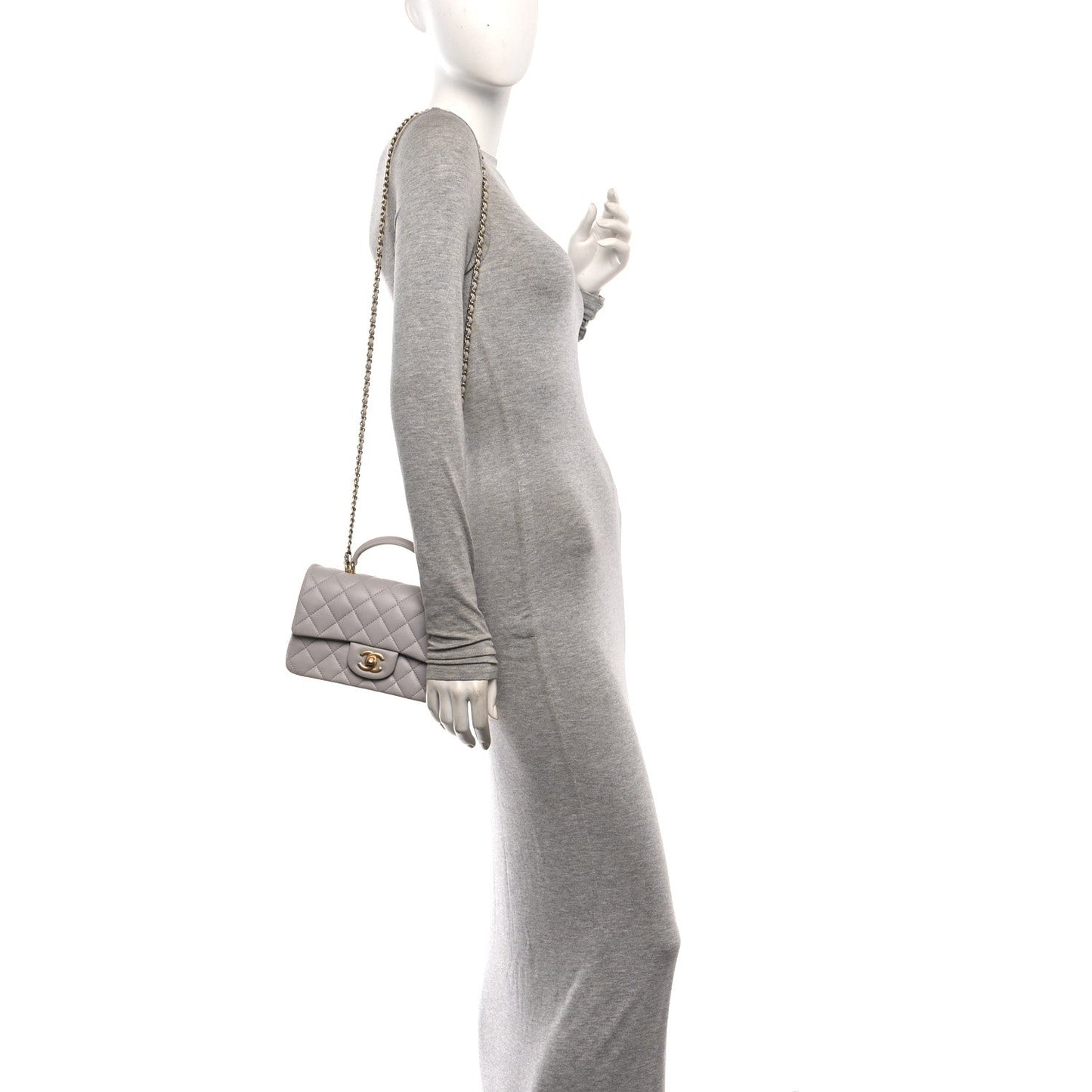 Lambskin Quilted Mini Top Handle Rectangular Flap Grey