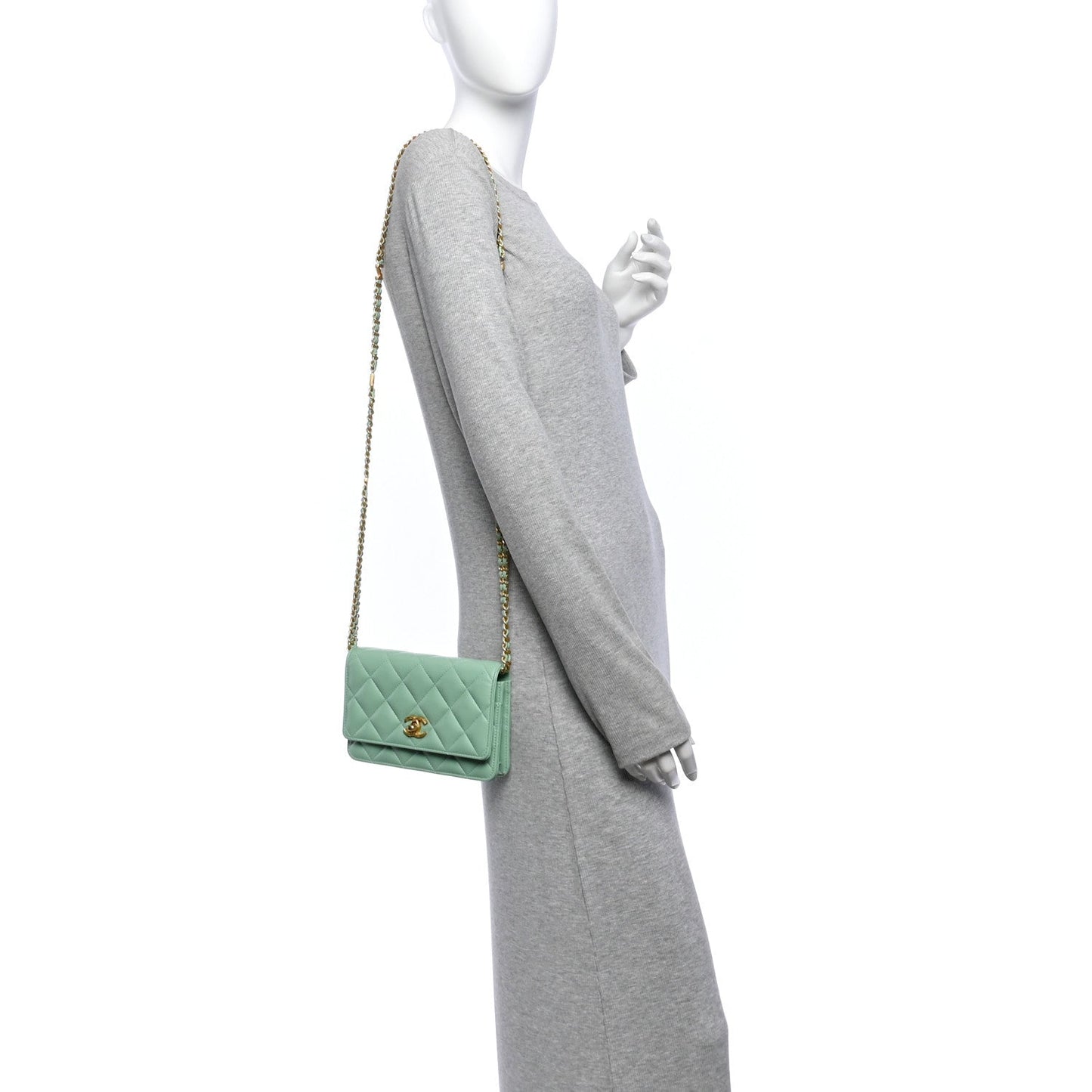 Lambskin Quilted Logo WOC Wallet On Chain Green