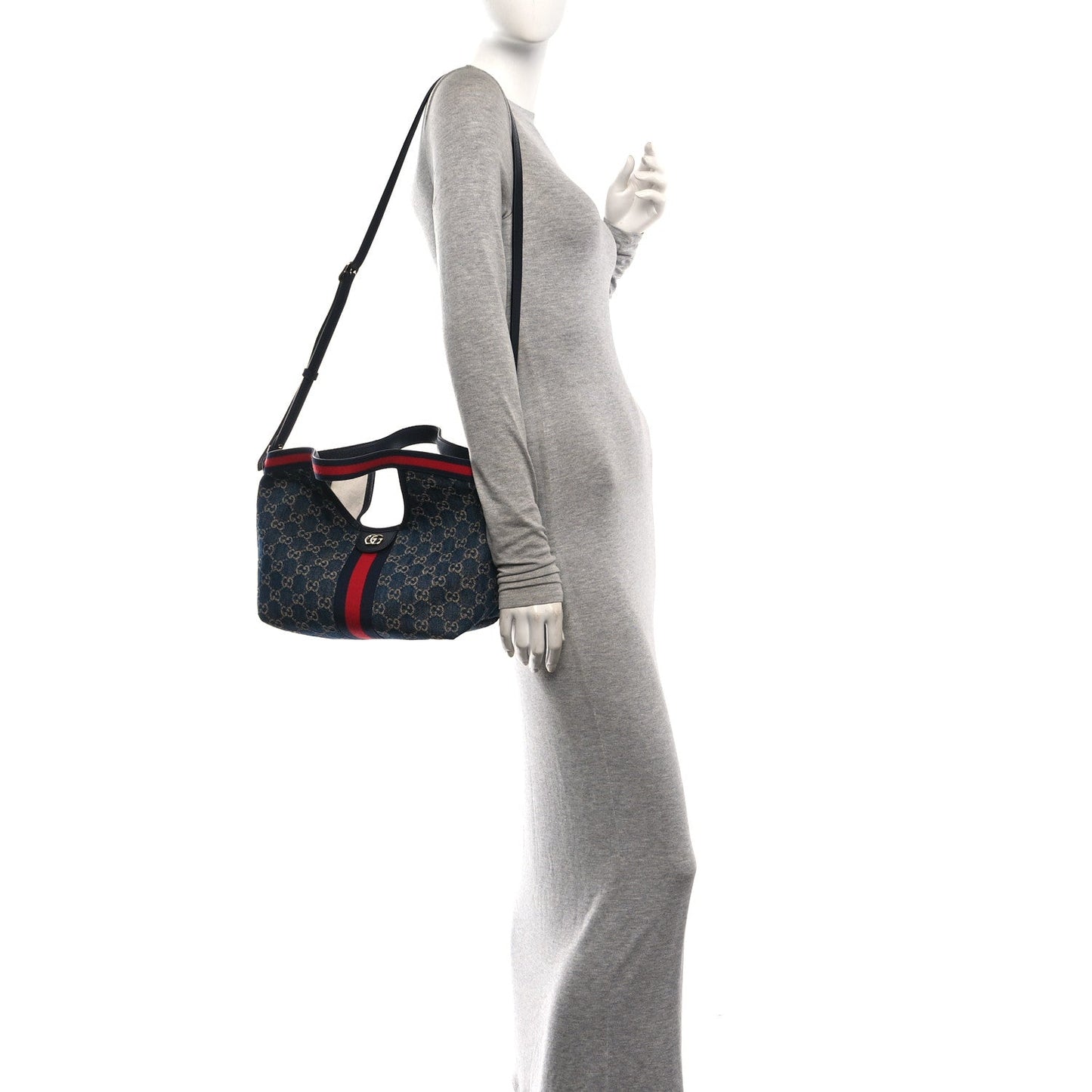 Denim GG Monogram Web Small Giglio Tote Blue White