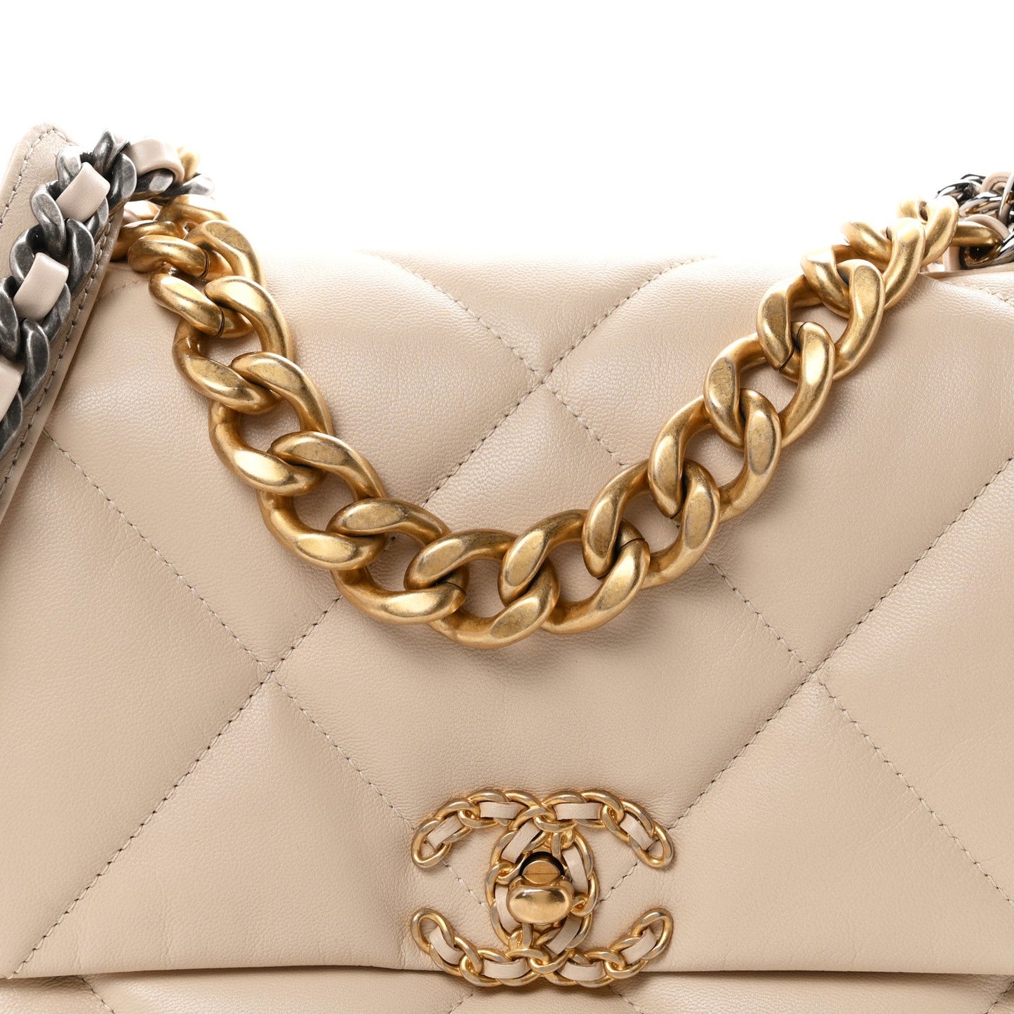 Goatskin Quilted Large Chanel 19 Flap Beige