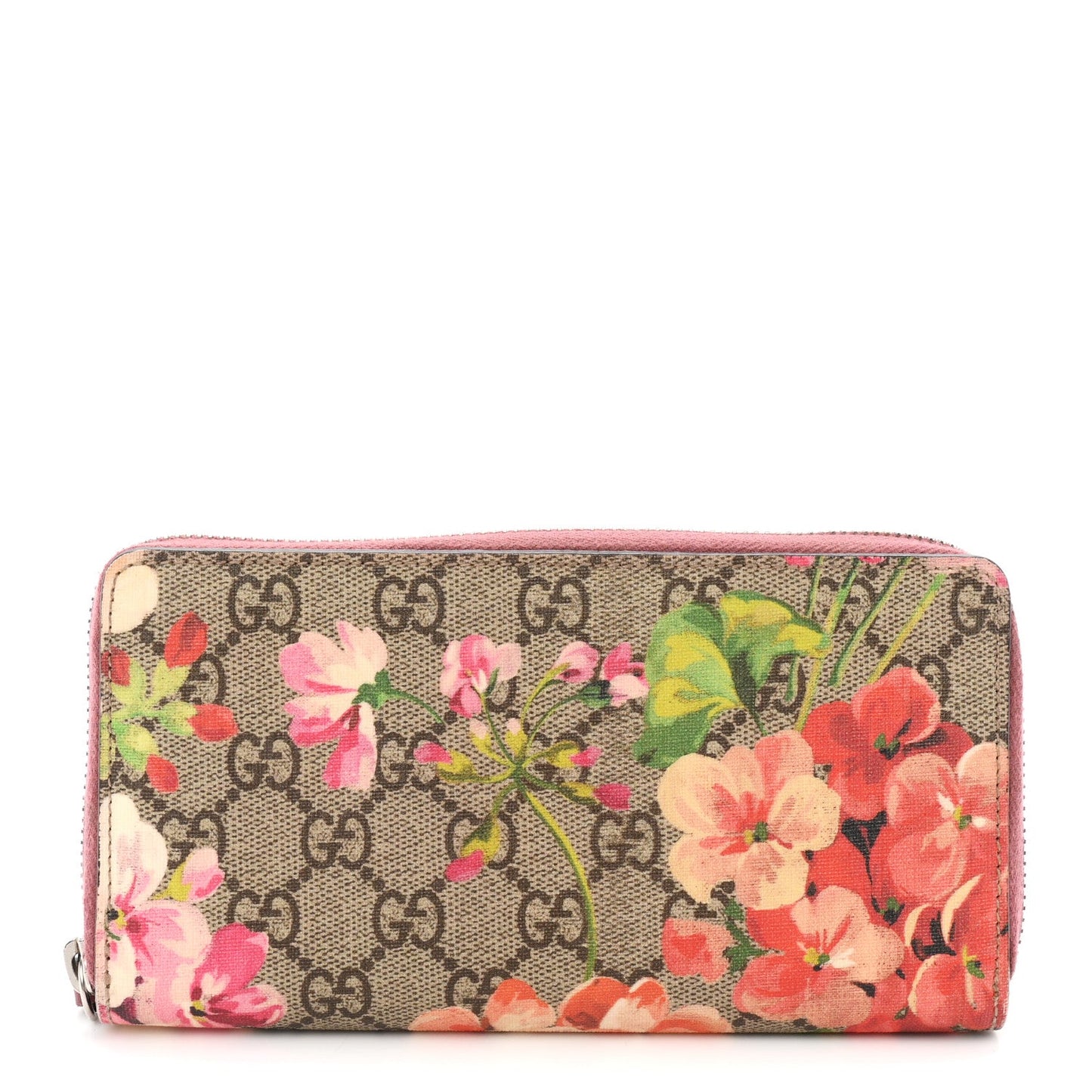 GG Supreme Monogram Blooms Zip Around Wallet Beige Multicolor Dry Rose