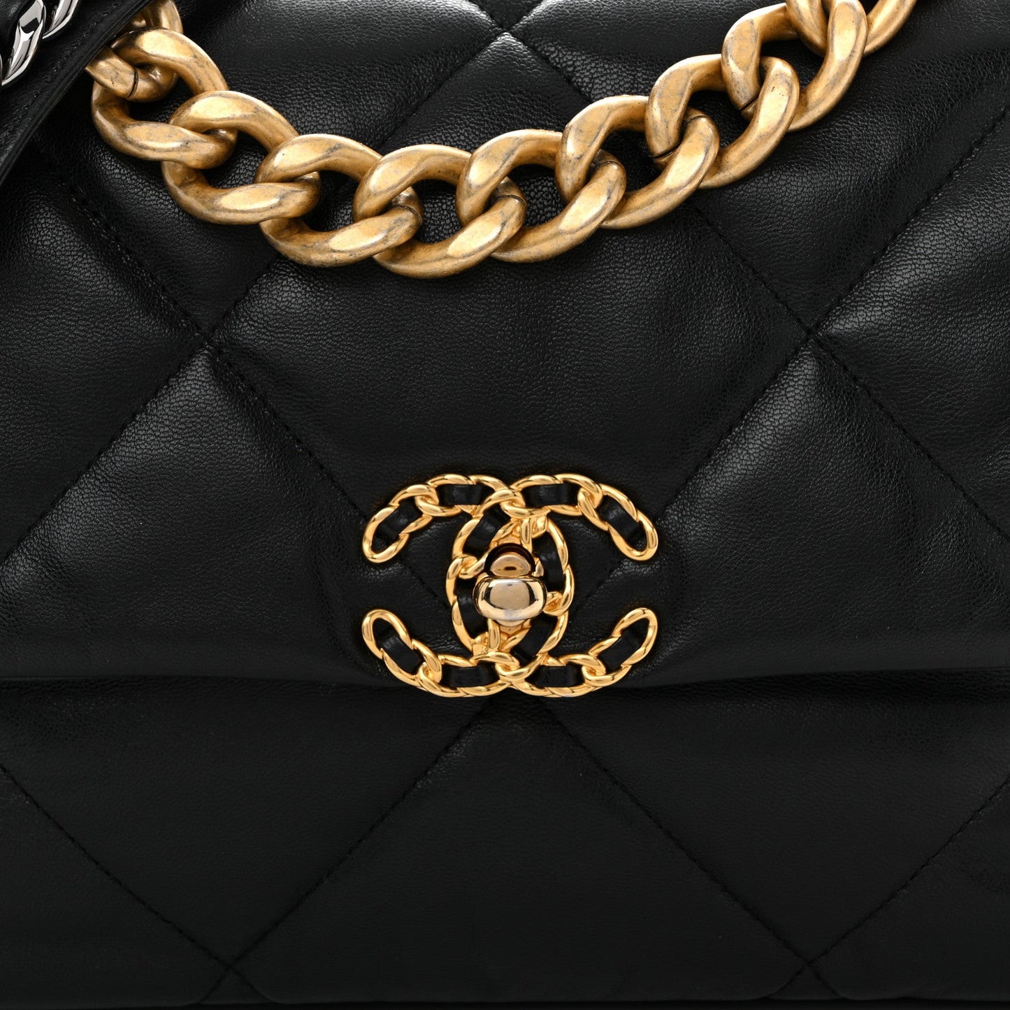 Shiny Goatskin Quilted Large Chanel 19 Flap Black