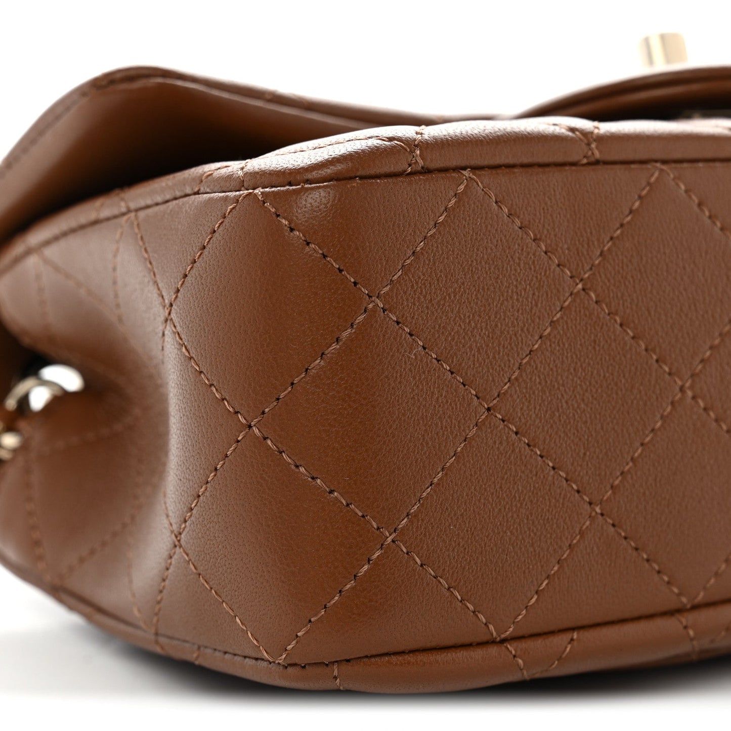 Lambskin Quilted Mini Rectangular Pearl Crush Flap Brown