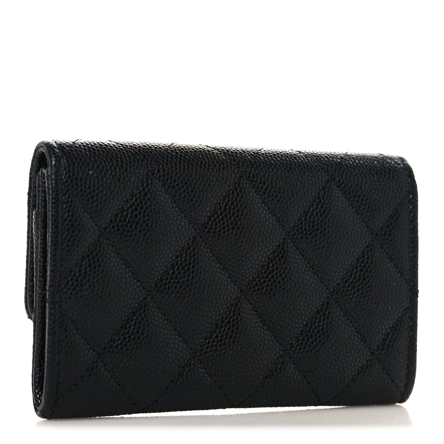 Caviar Quilted Striated CC Flap Card Holder Black