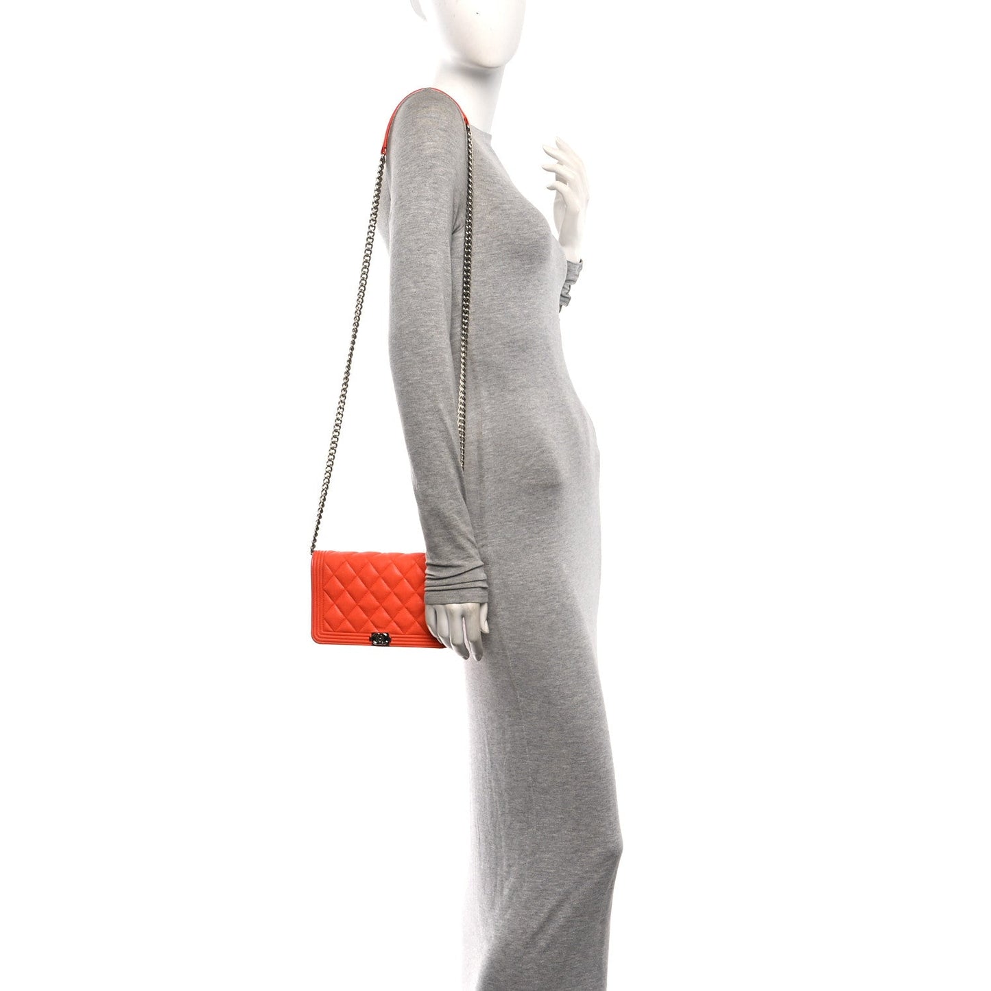 Caviar Quilted Boy Wallet On Chain WOC Orange