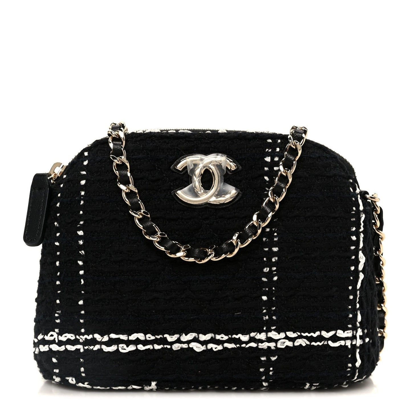 Tweed Quilted Mini Clutch With Chain Black White