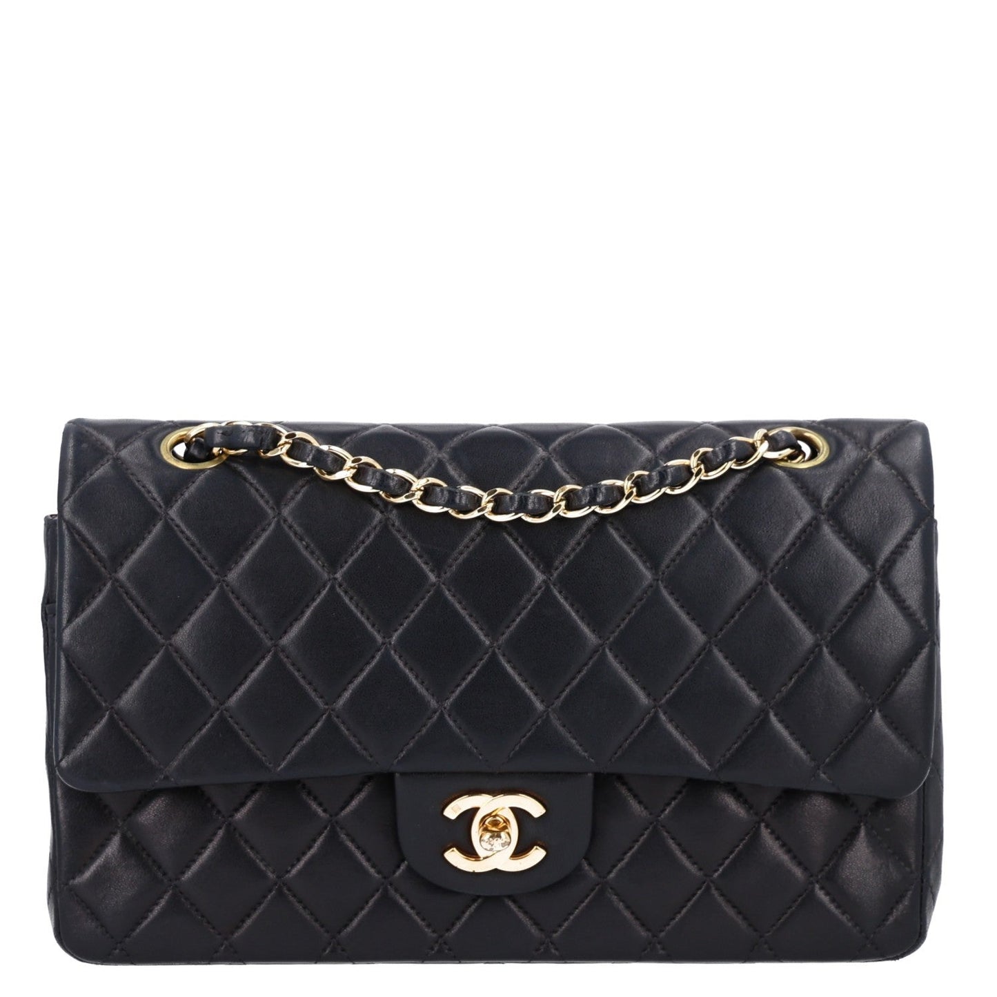Lambskin Quilted Medium Double Flap Black