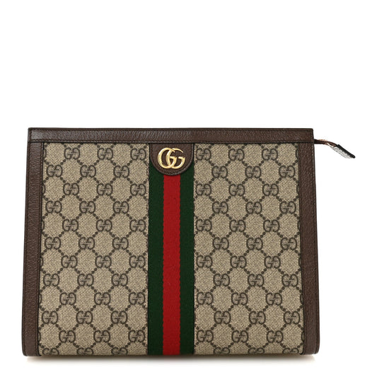 GG Supreme Monogram Web Ophidia Pouch Brown