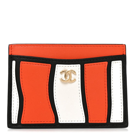 Lambskin Coco Beach Card Holder Orange White Black