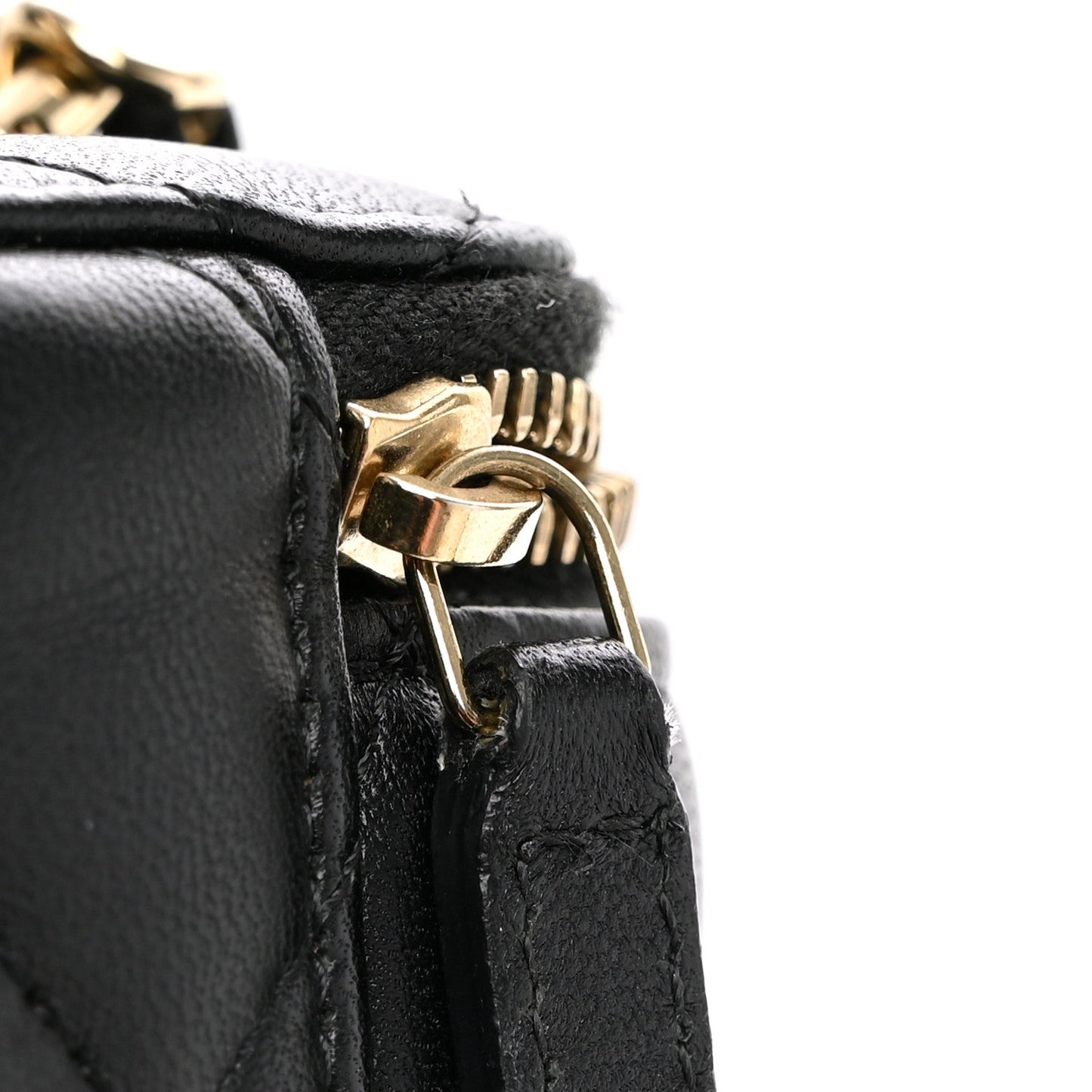 Lambskin Quilted Top Handle Mini Vanity Case With Chain Black