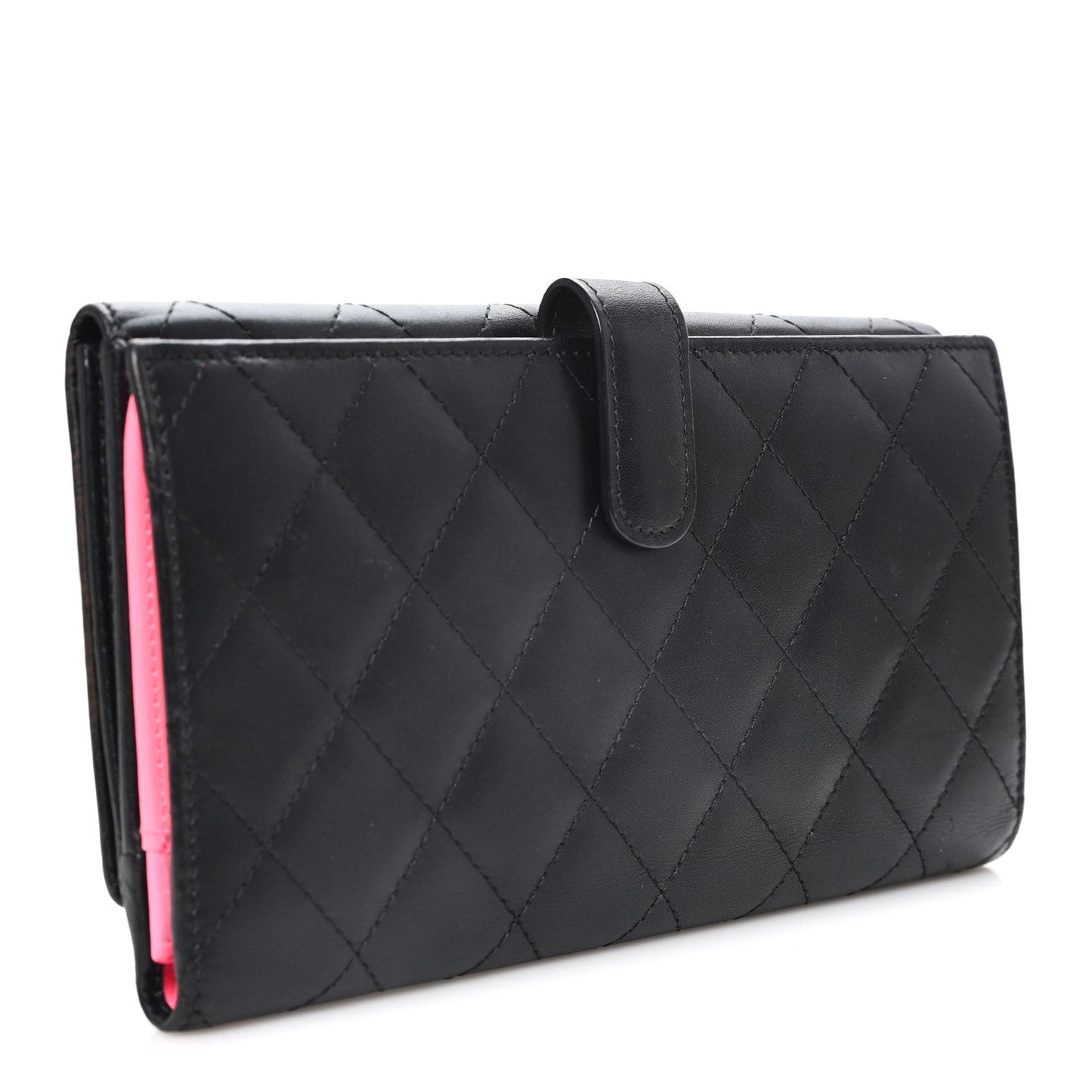Calfskin Quilted Cambon Tri-Fold Wallet Black Black