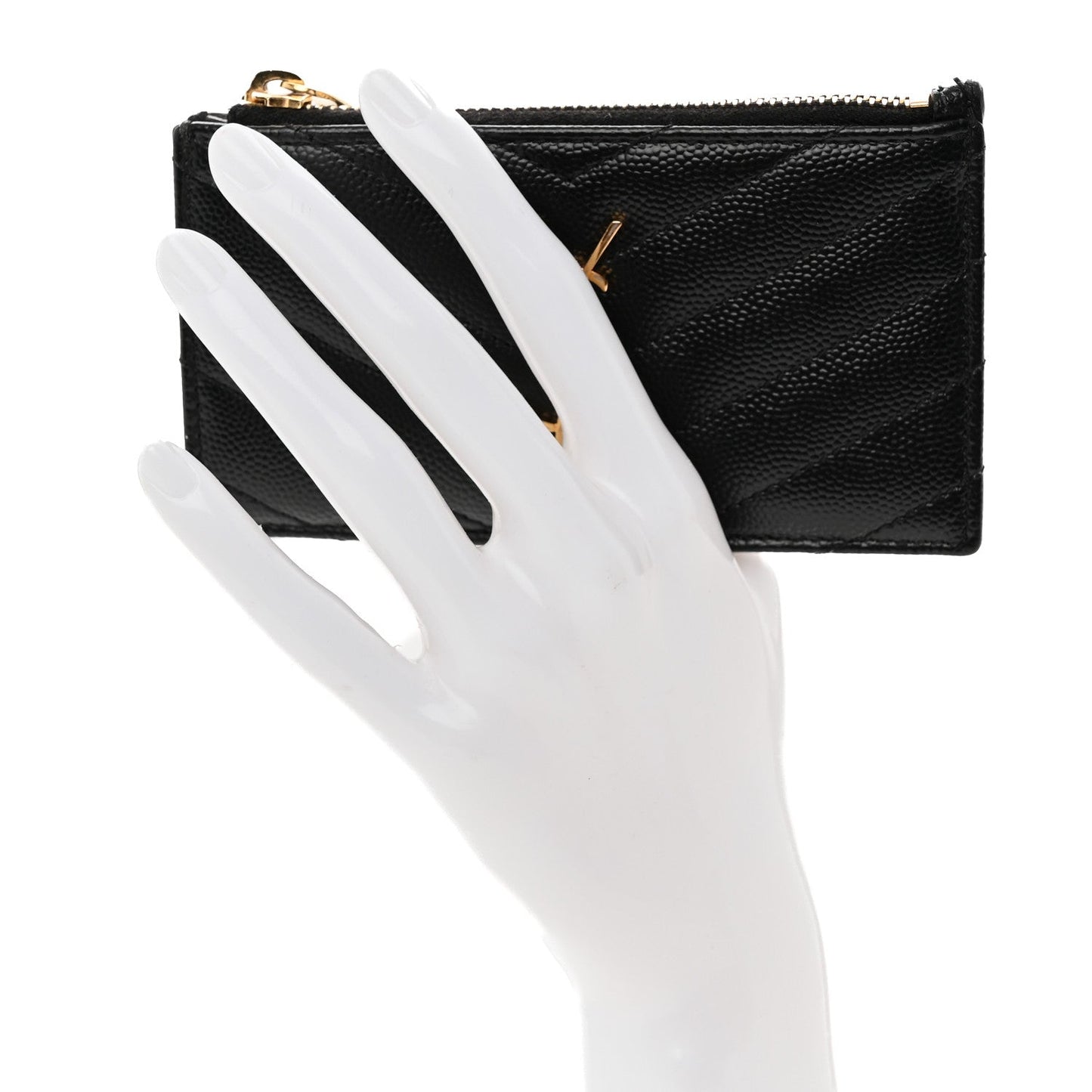 Grain De Poudre Matelasse Chevron Monogram Fragments Zippered Card Case Black