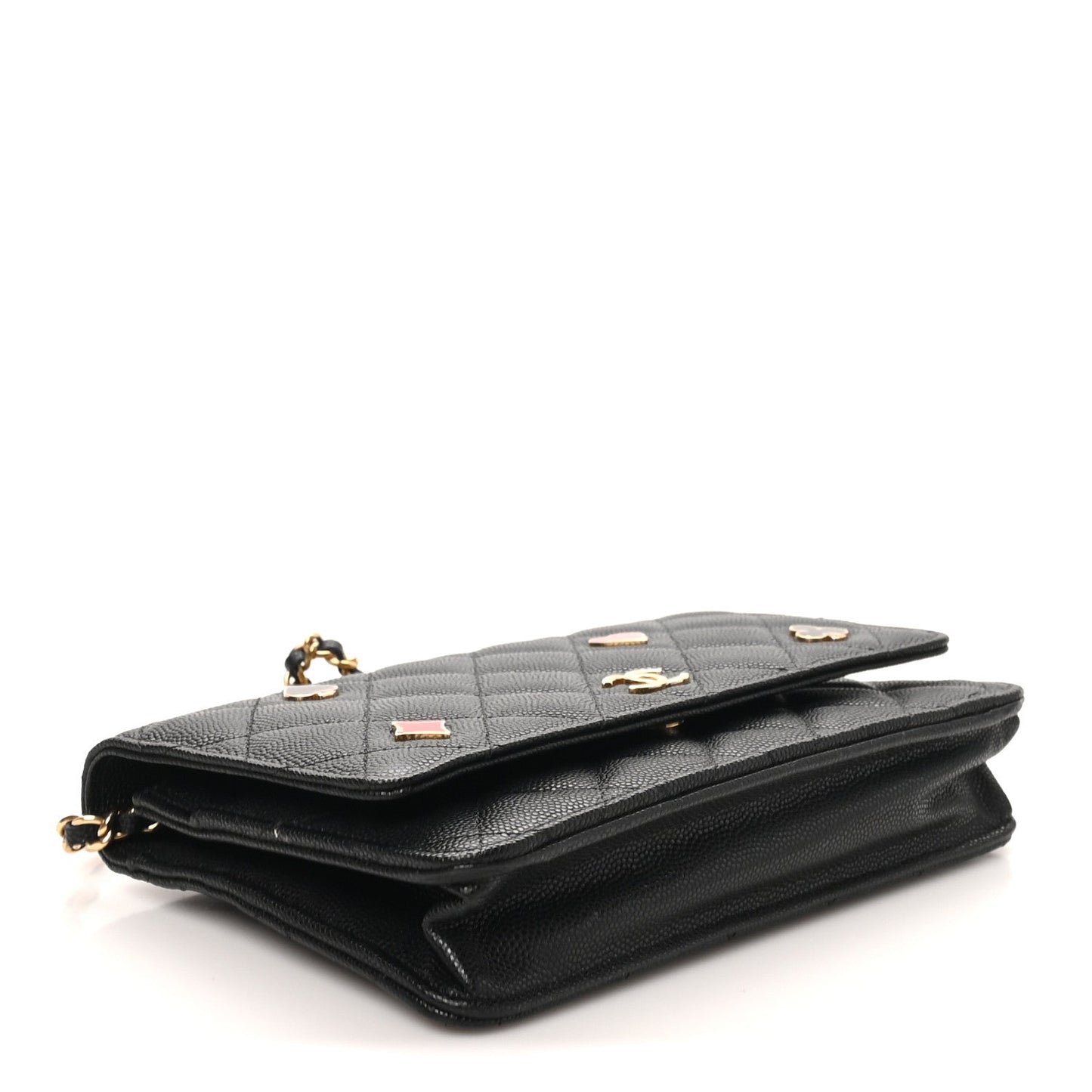 Caviar Quilted Enamel Coco Casino Wallet On Chain WOC Black