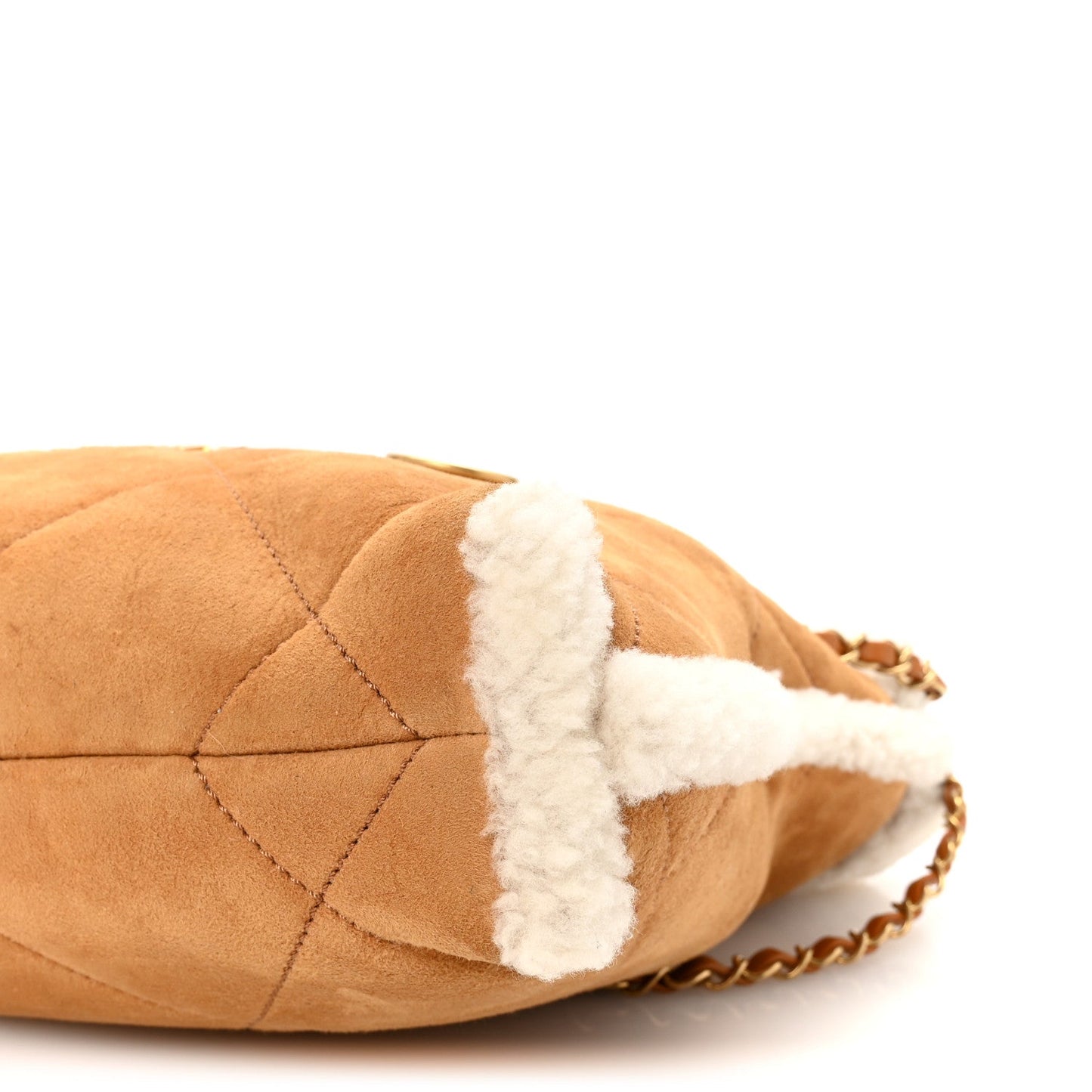 Suede Shearling Quilted Small Chanel 22 Brown White