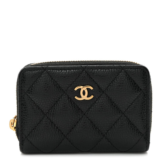 Caviar Quilted Zip Coin Purse Black