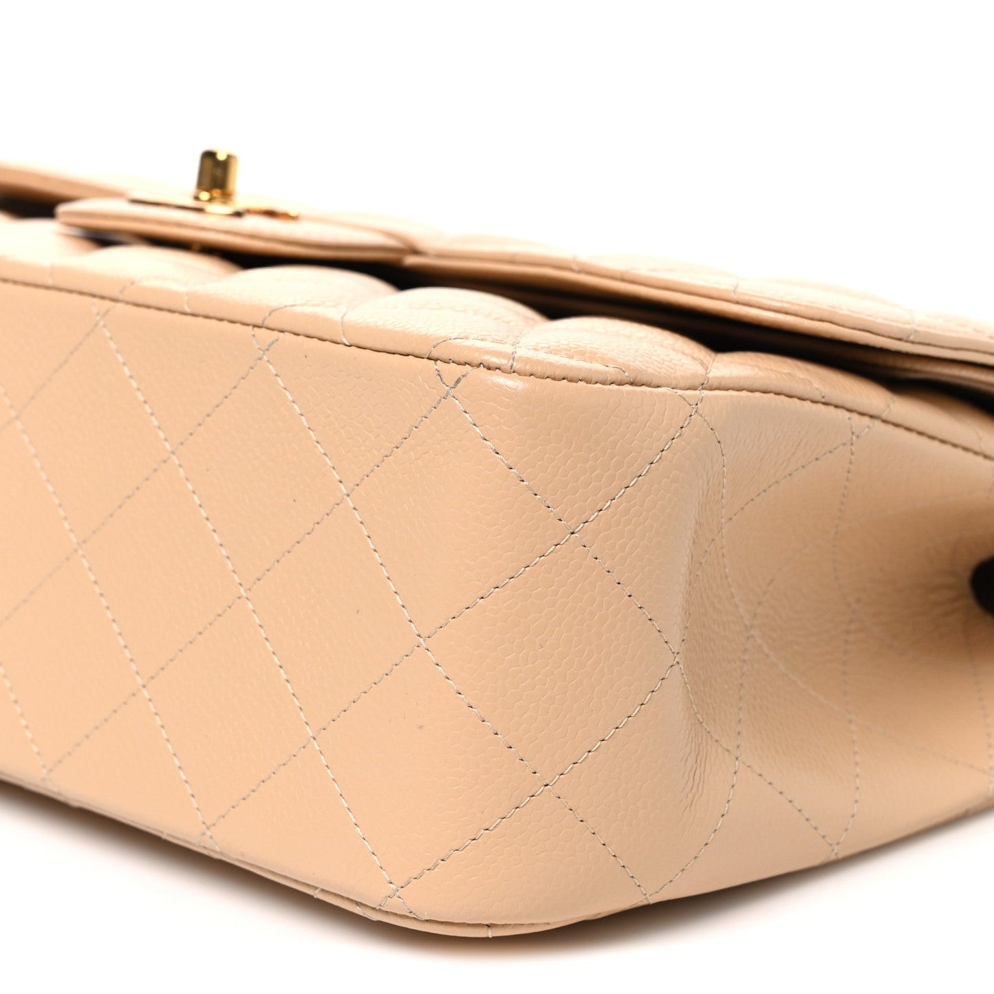 Caviar Quilted Jumbo Double Flap Beige