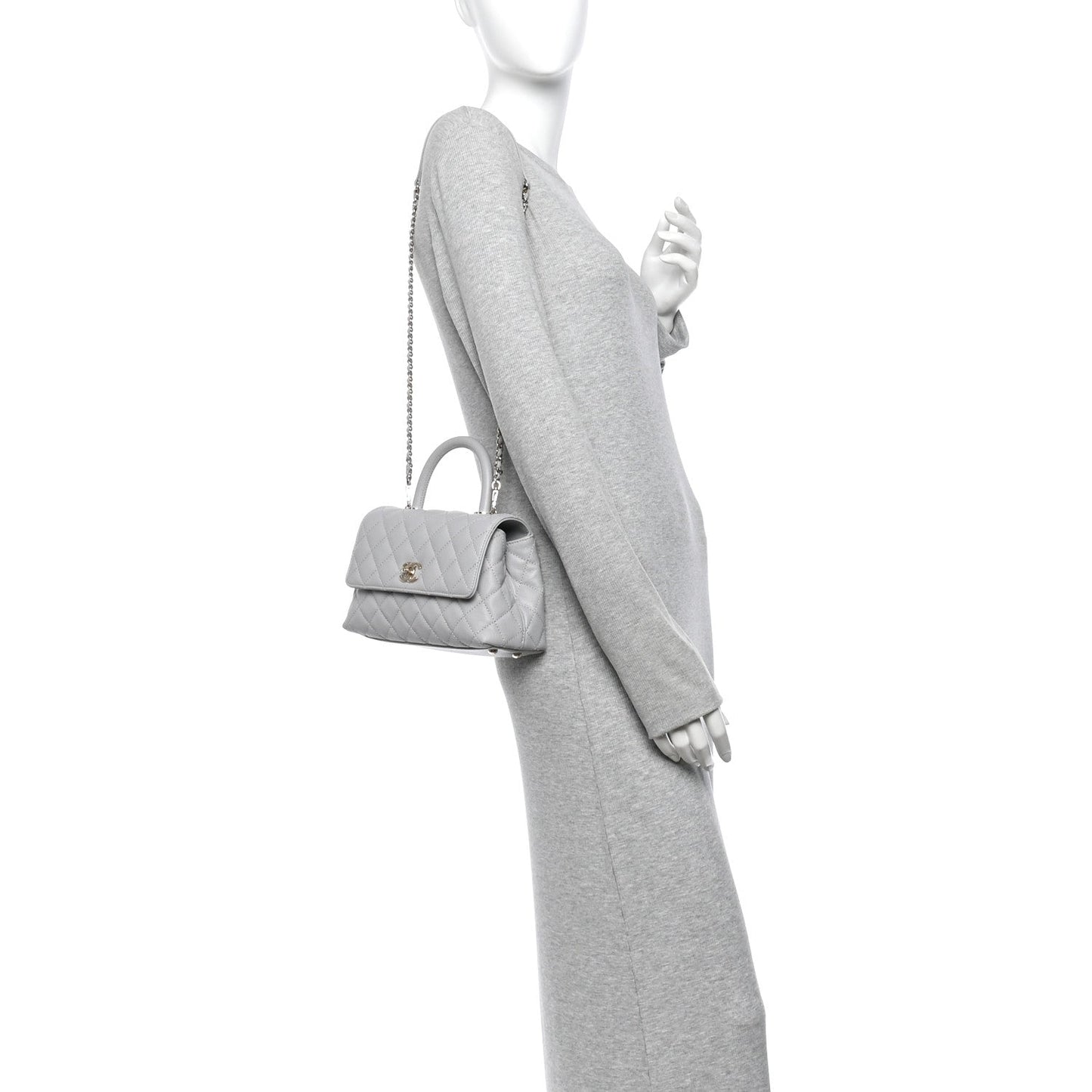 Caviar Quilted Mini Coco Handle Flap Light Grey