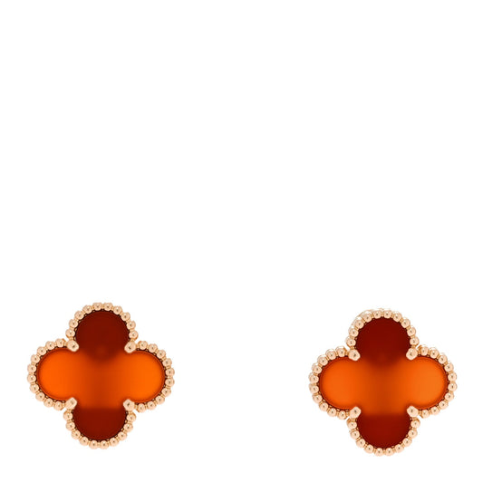 18K Yellow Gold Carnelian Vintage Alhambra Earrings