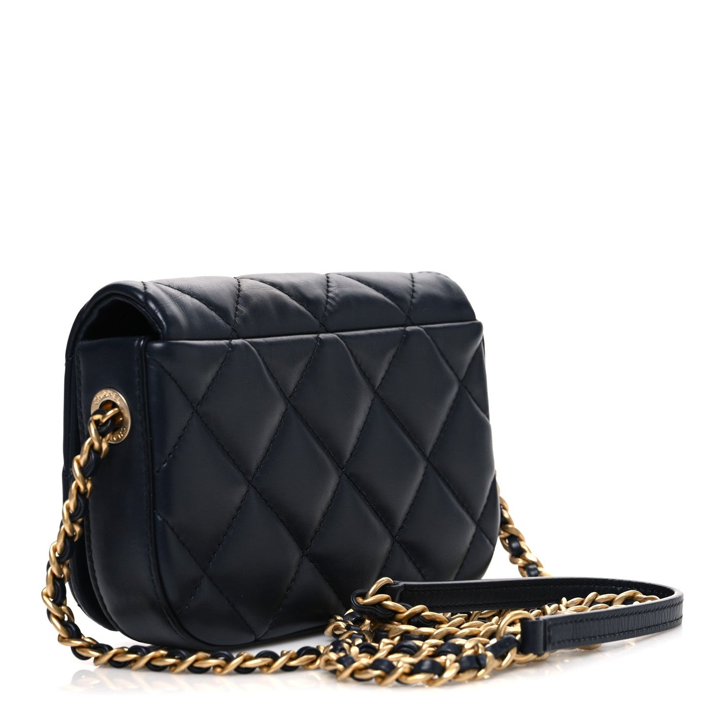 Calfskin Quilted Mini Nailed CC Flap Bag Blue