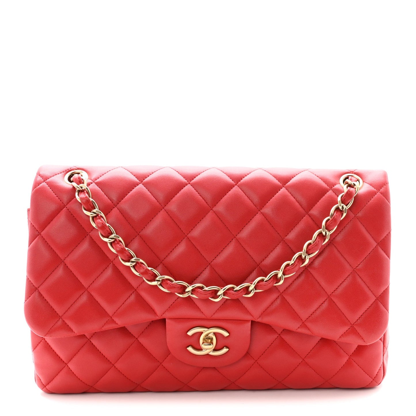 Lambskin Quilted Jumbo Double Flap Red