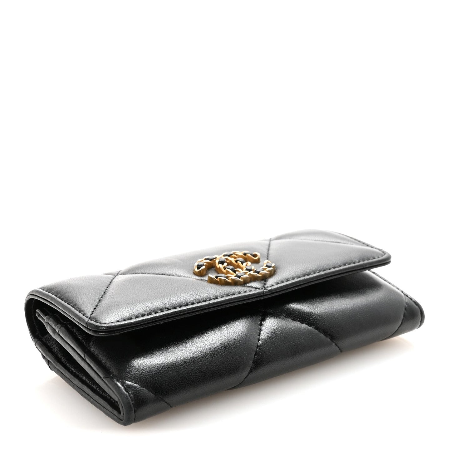Lambskin Quilted Chanel 19 Flap Wallet Black