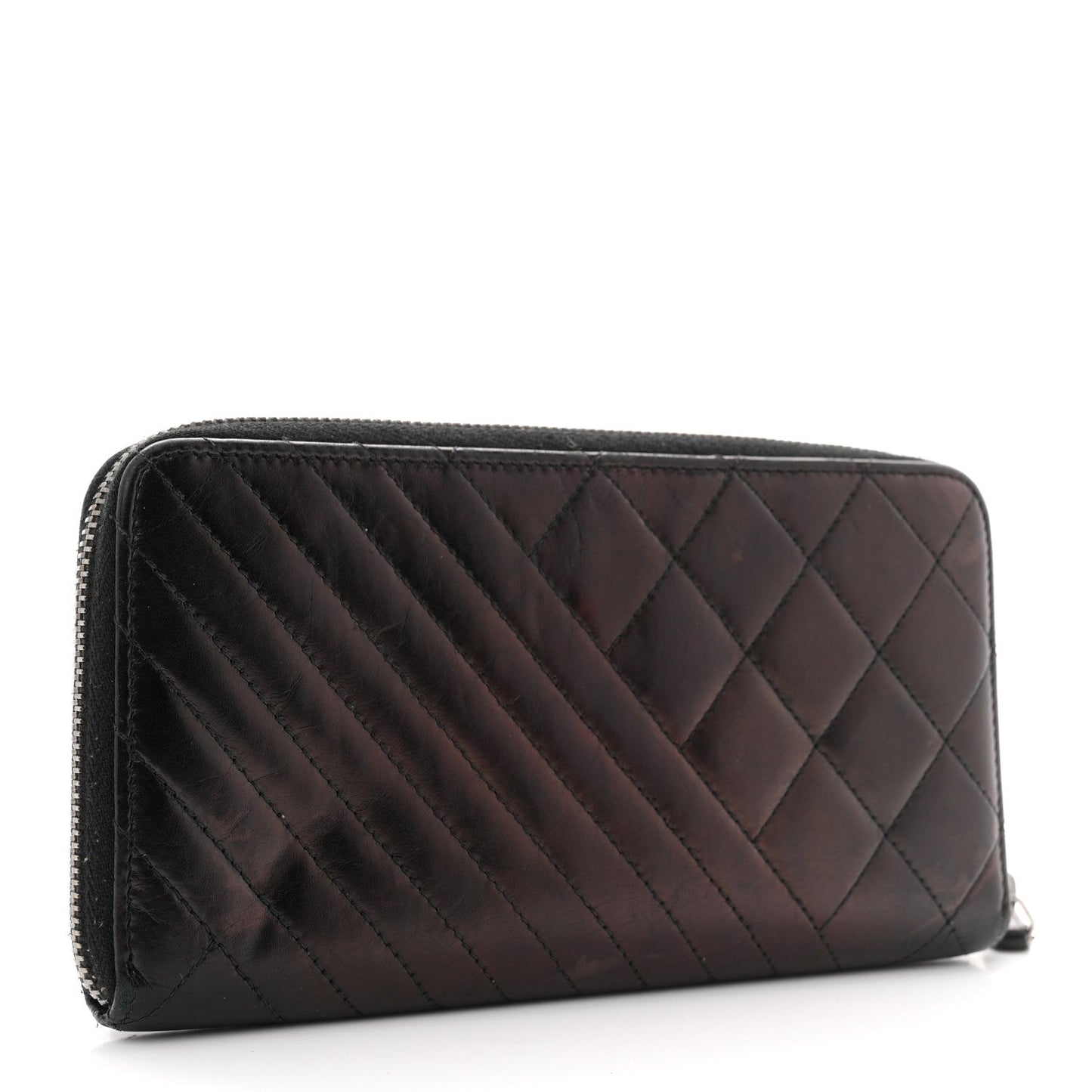 Glazed Calfskin Quilted Small Coco Boy Zip Around Wallet Black