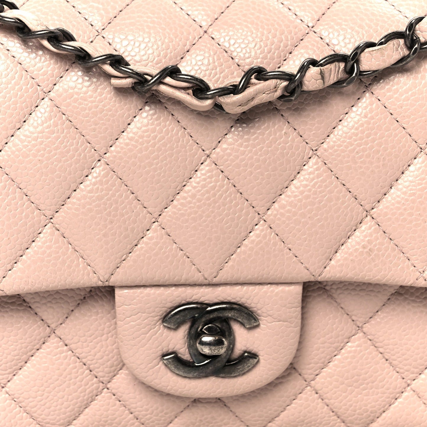 Caviar Quilted Medium Double Flap Light Pink