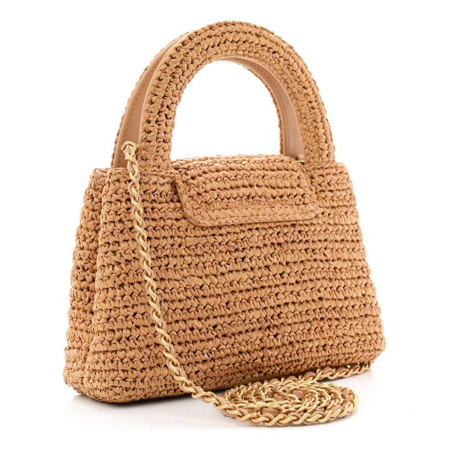 Braided Raffia Nano Kelly Flap Bag Dark Beige