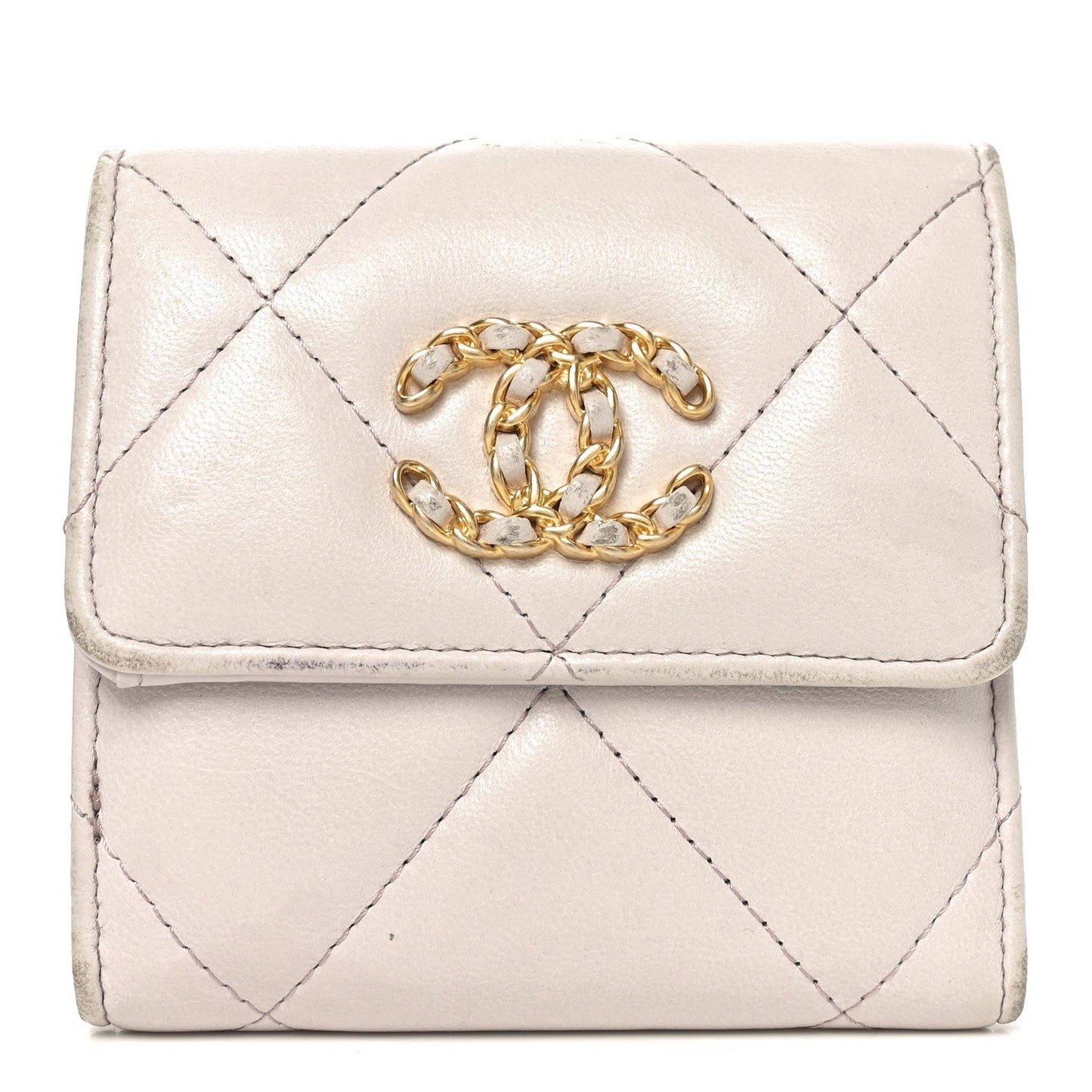 Goatskin Quilted Chanel 19 Small Flap Wallet Light Purple